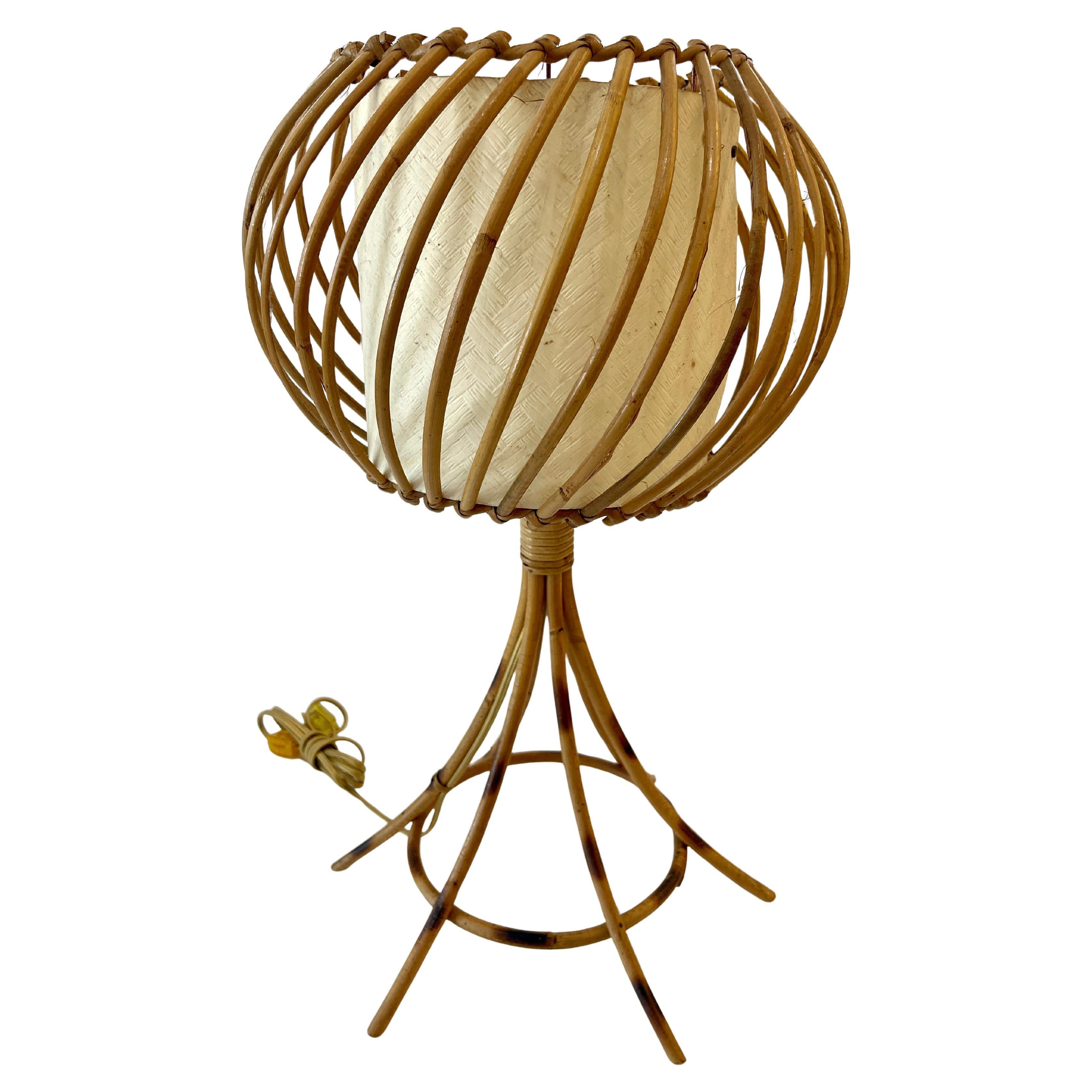 1960s  Rattan & Bamboo 22" H Table Lamp, by Louis Sognot