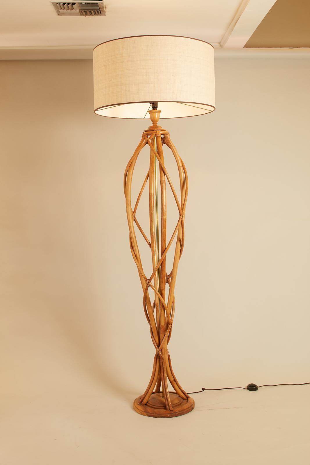1960s French Bamboo Pair of Large-Scale Curved Floor Lamps In Excellent Condition In Aspen, CO