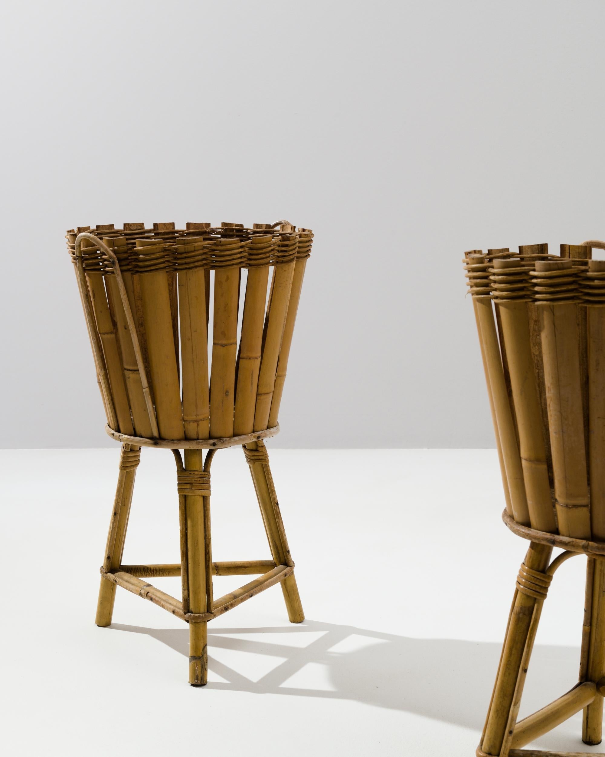 1960s French Bamboo Planters, a Pair  1