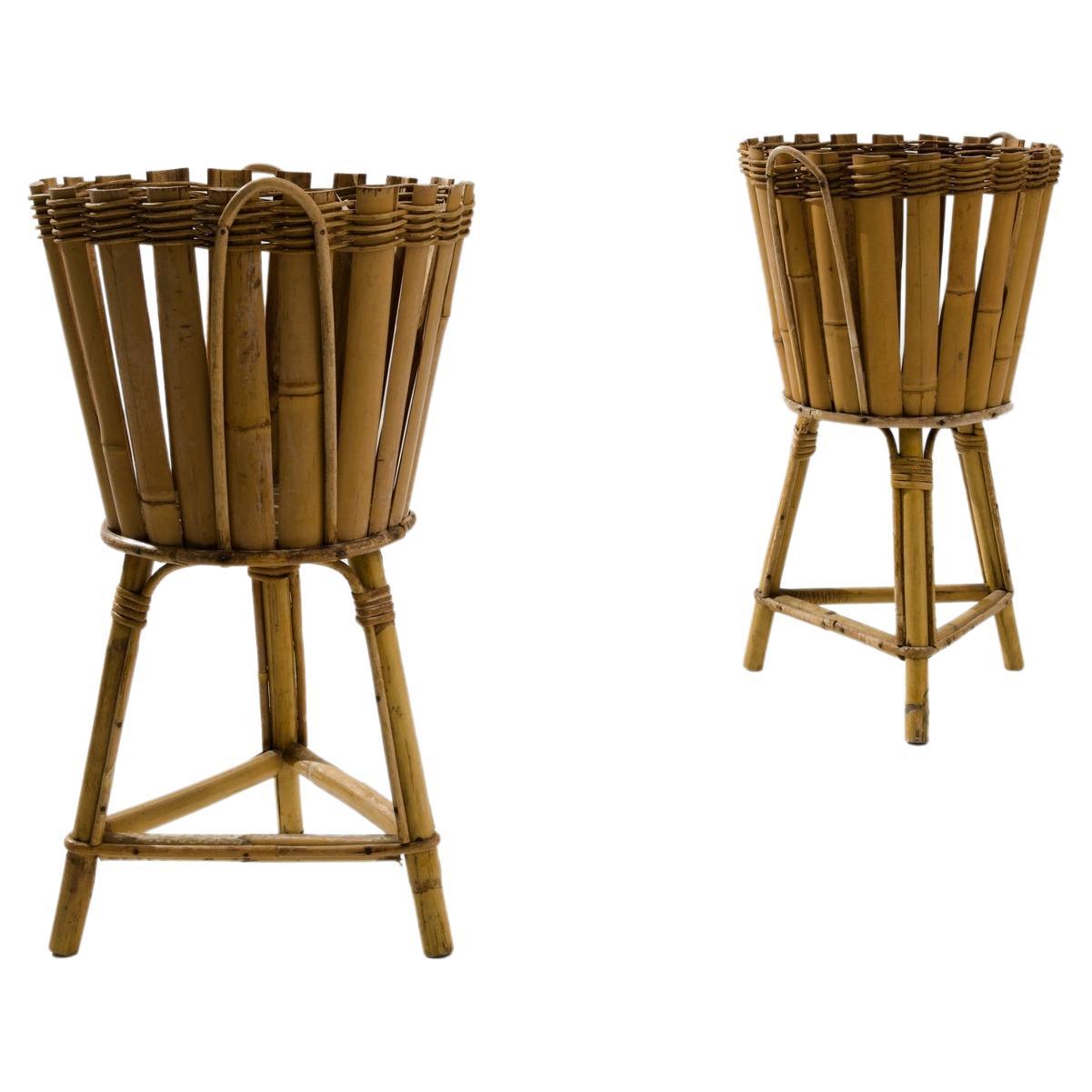 1960s French Bamboo Planters, a Pair 