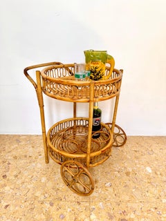 1960s French Bamboo & Rattan Drinks Trolley