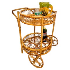 1960s French Bamboo & Rattan Drinks Trolley
