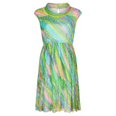 Vintage 1960s French Batik Rainbow Silk Sleeveless Dress