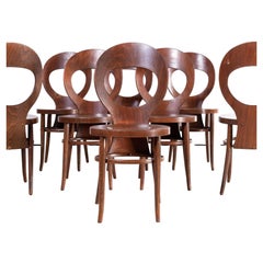Antique 1960's French Baumann Bentwood Dark Moutte Dining Chair - Set Of Eight