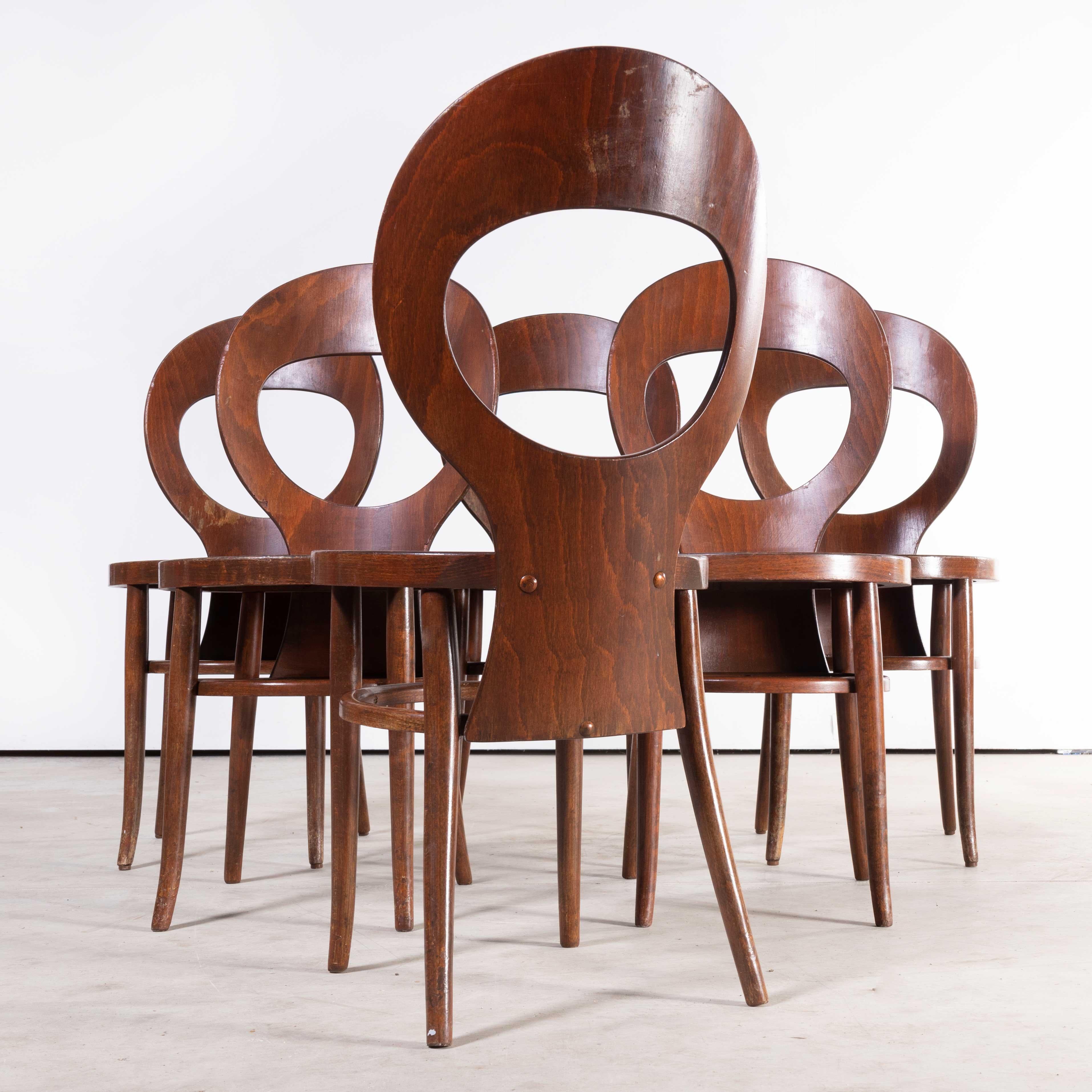 1960's French Baumann Bentwood Dark Moutte Dining Chair - Set Of Six For Sale 3