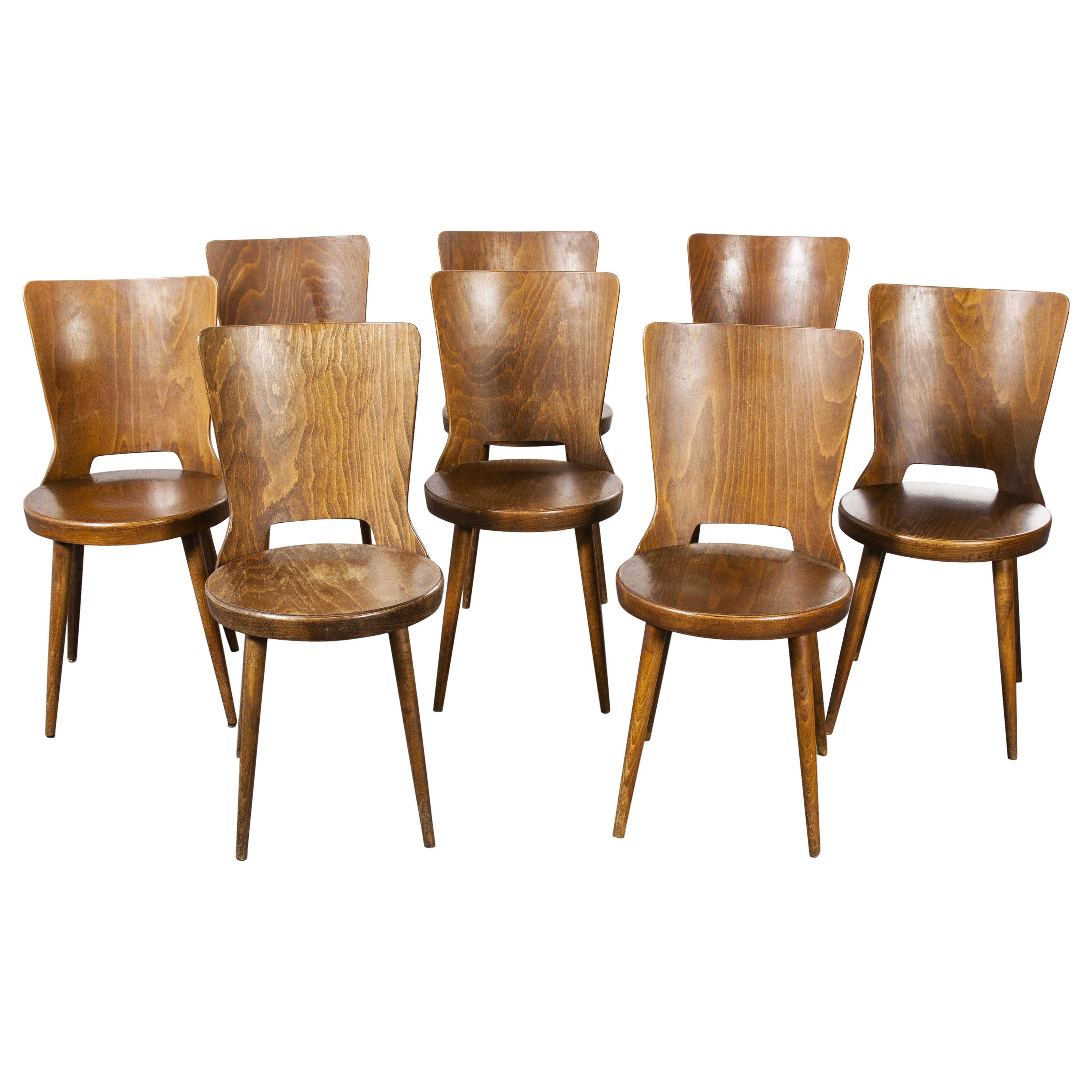 1960's French Baumann Bentwood Dove Dining Chair, Set of Eight