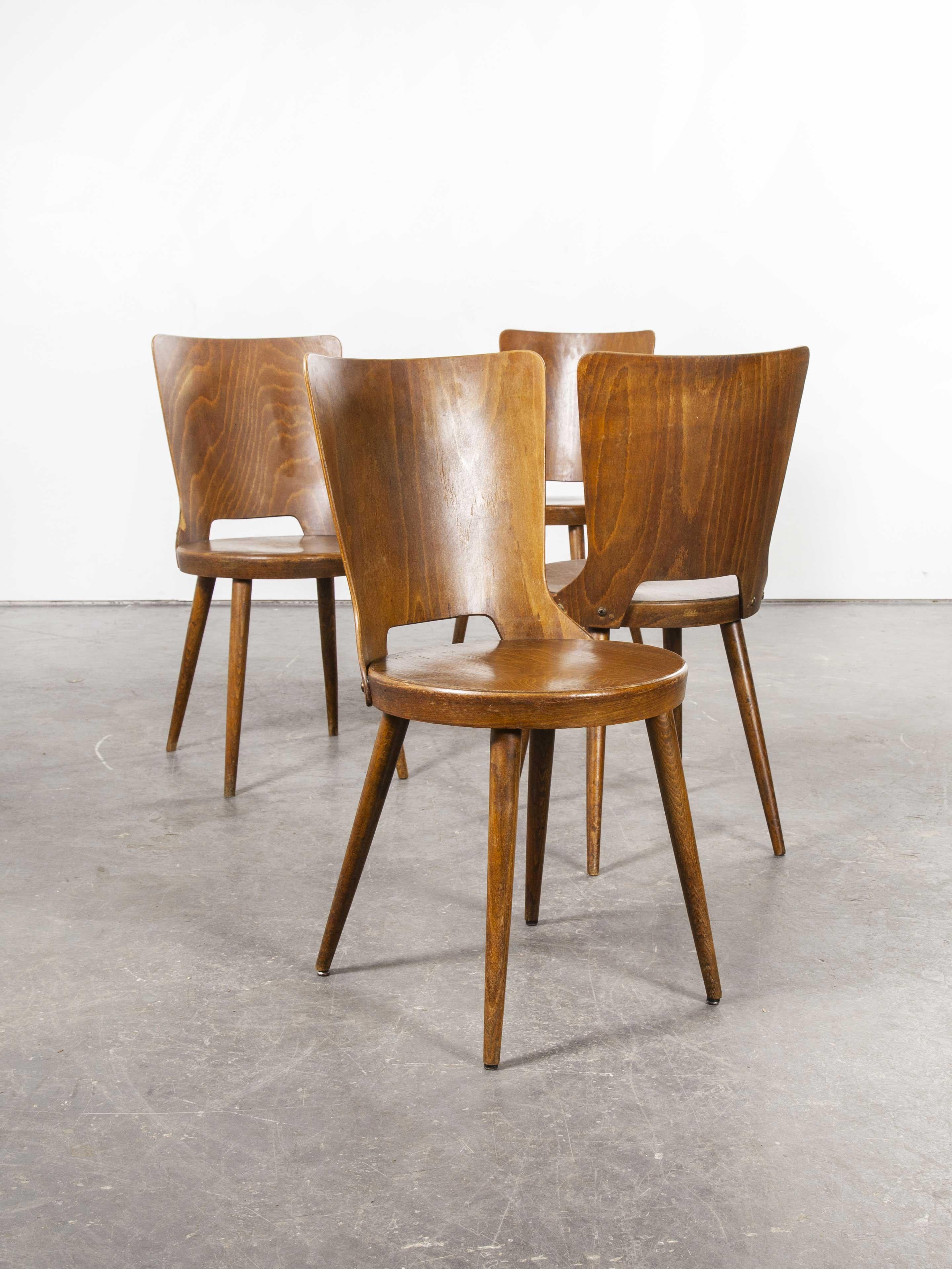 1960s French Baumann bentwood dove dining chair, set of four

1960s French Baumann bentwood dove dining chair, set of four. The dove chairs is one of Baumann’s most beautiful designs. Baumann is a slightly off the radar French producer just
