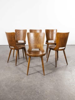 1960's French Baumann Bentwood Dove Dining Chair, Set of Six