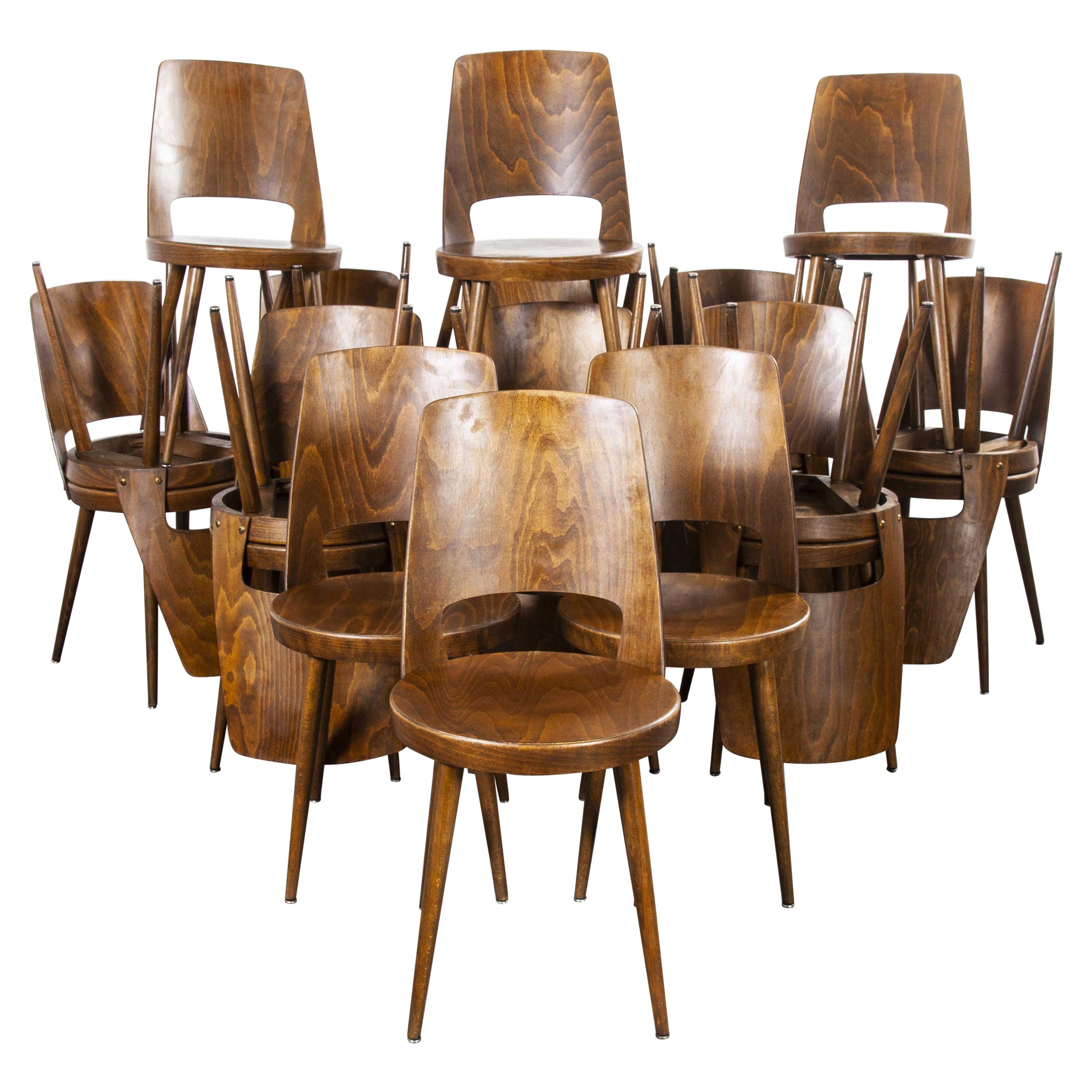 1960s French Baumann Bentwood Mondor Dining Chair, Set Of Twenty Four