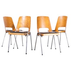 Retro 1960s French Baumann Chrome Leg Bentwood Dining Chairs, Set of Four