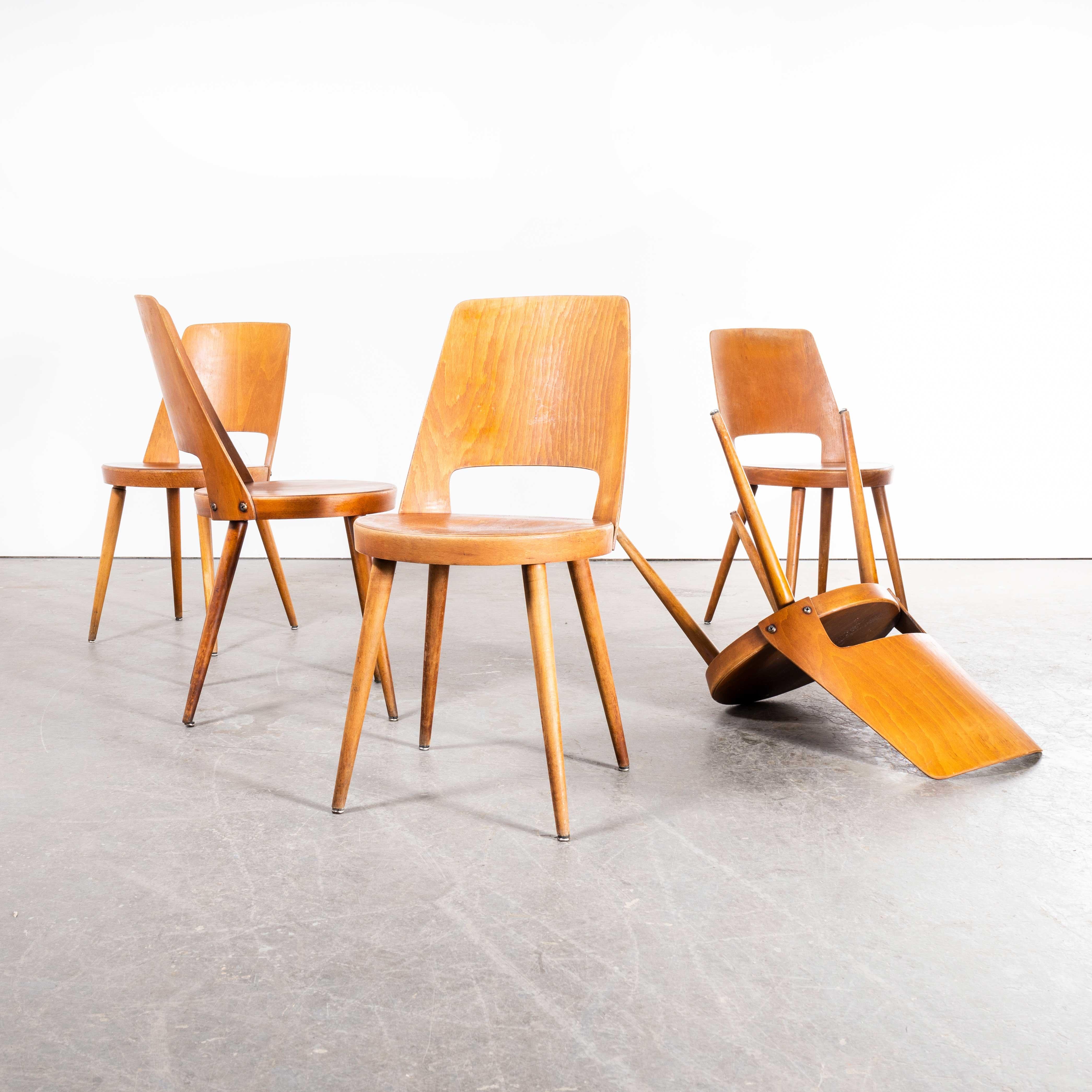 1960s French Baumann Honey Beech Bentwood Mondor Dining Chair - Set of Five 5