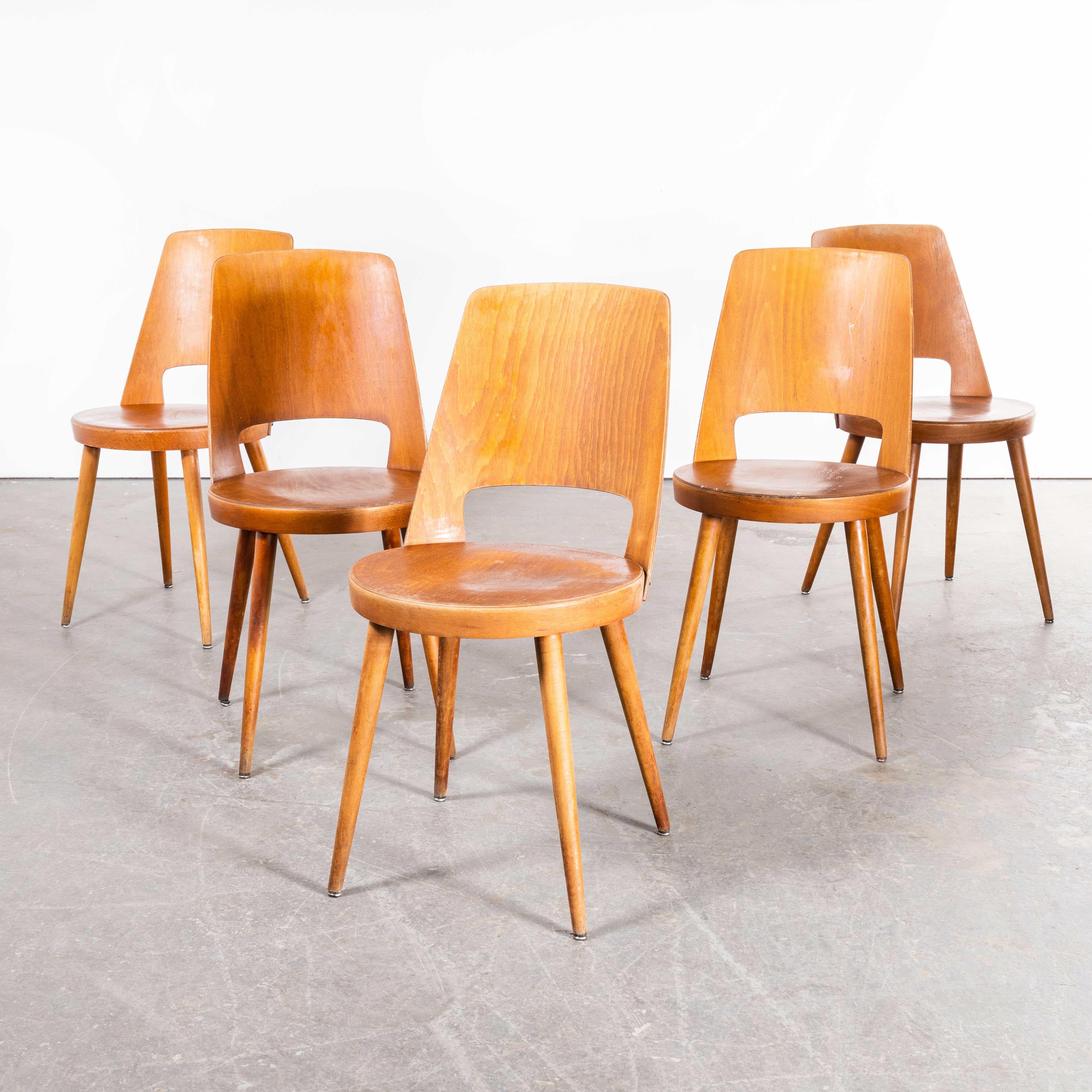 1960s French Baumann Honey Beech Bentwood Mondor Dining Chair - Set of Five 1