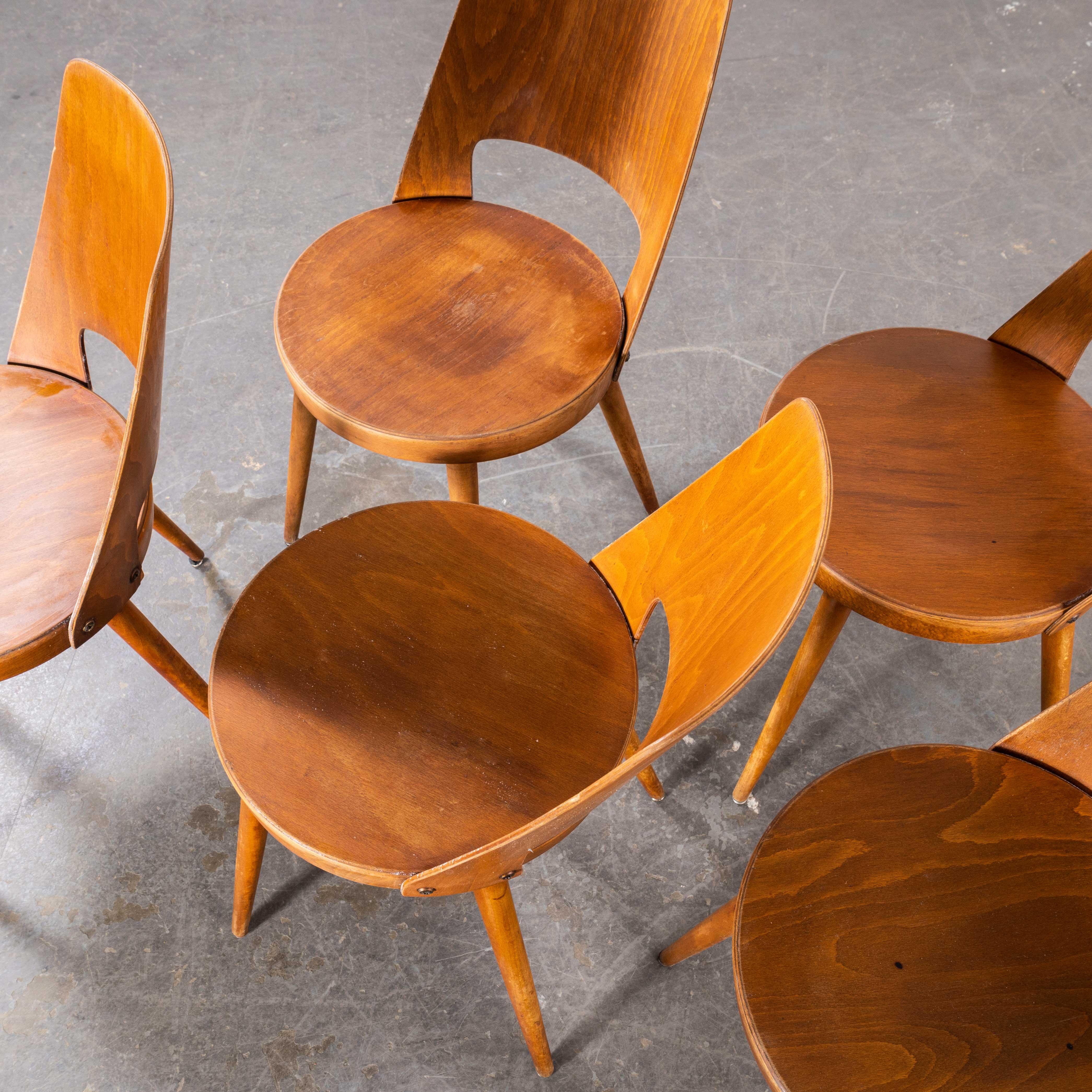 1960s French Baumann Honey Beech Bentwood Mondor Dining Chair - Set of Five 2