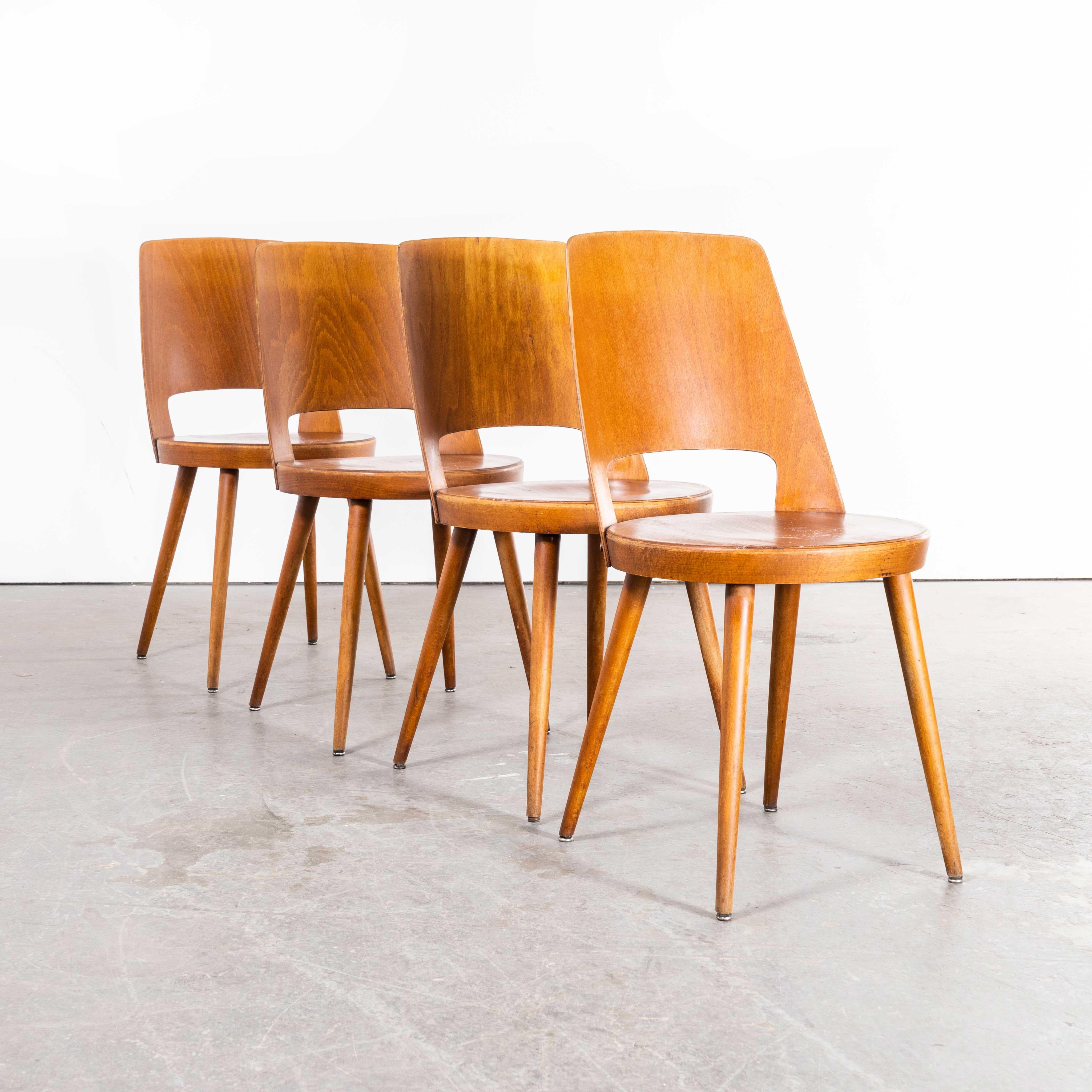 1960s French Baumann Honey Beech Bentwood Mondor Dining Chair, Set of Four For Sale 6