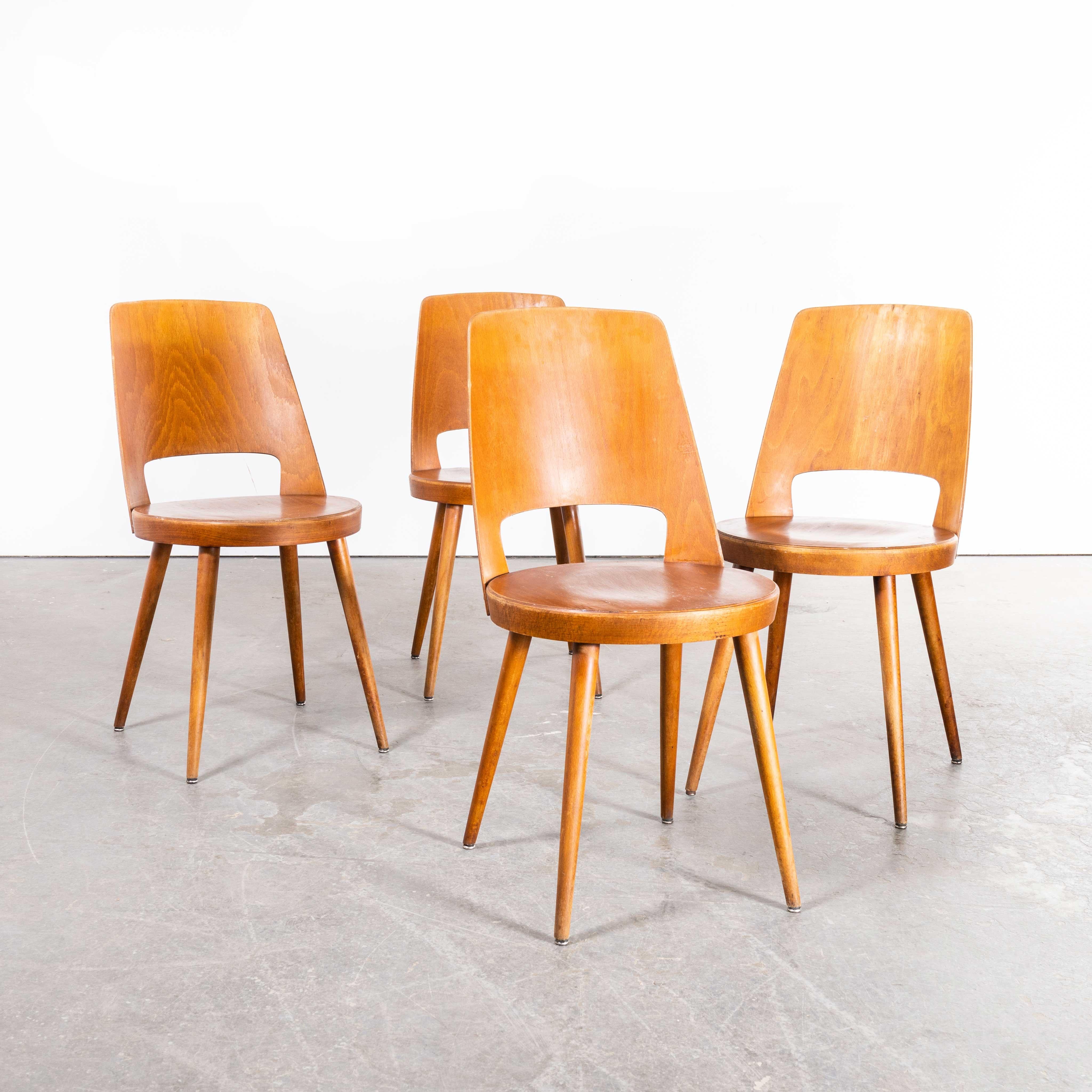 1960s French Baumann Honey Beech Bentwood Mondor Dining Chair, Set of Four For Sale 1
