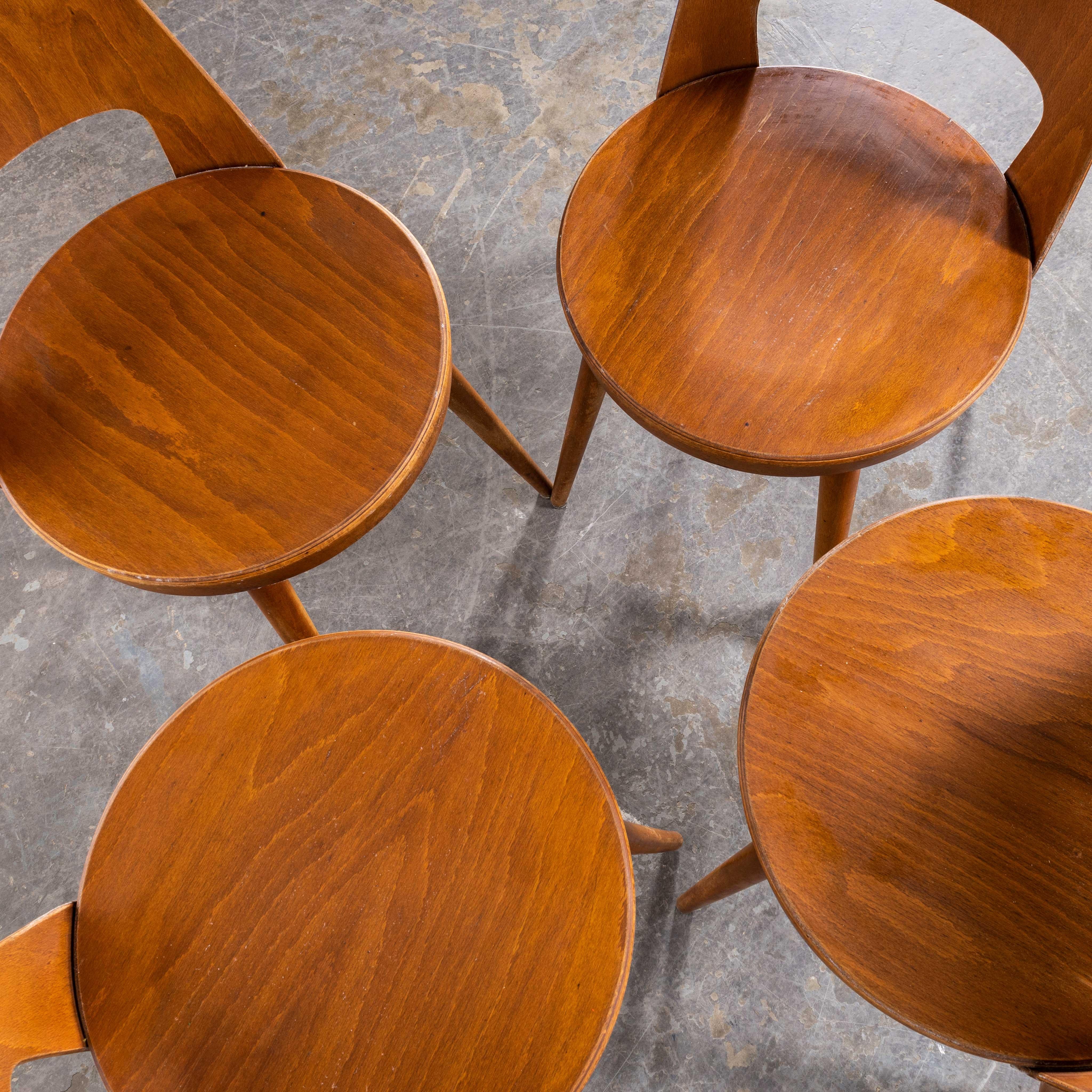 1960s French Baumann Honey Beech Bentwood Mondor Dining Chair, Set of Four For Sale 5