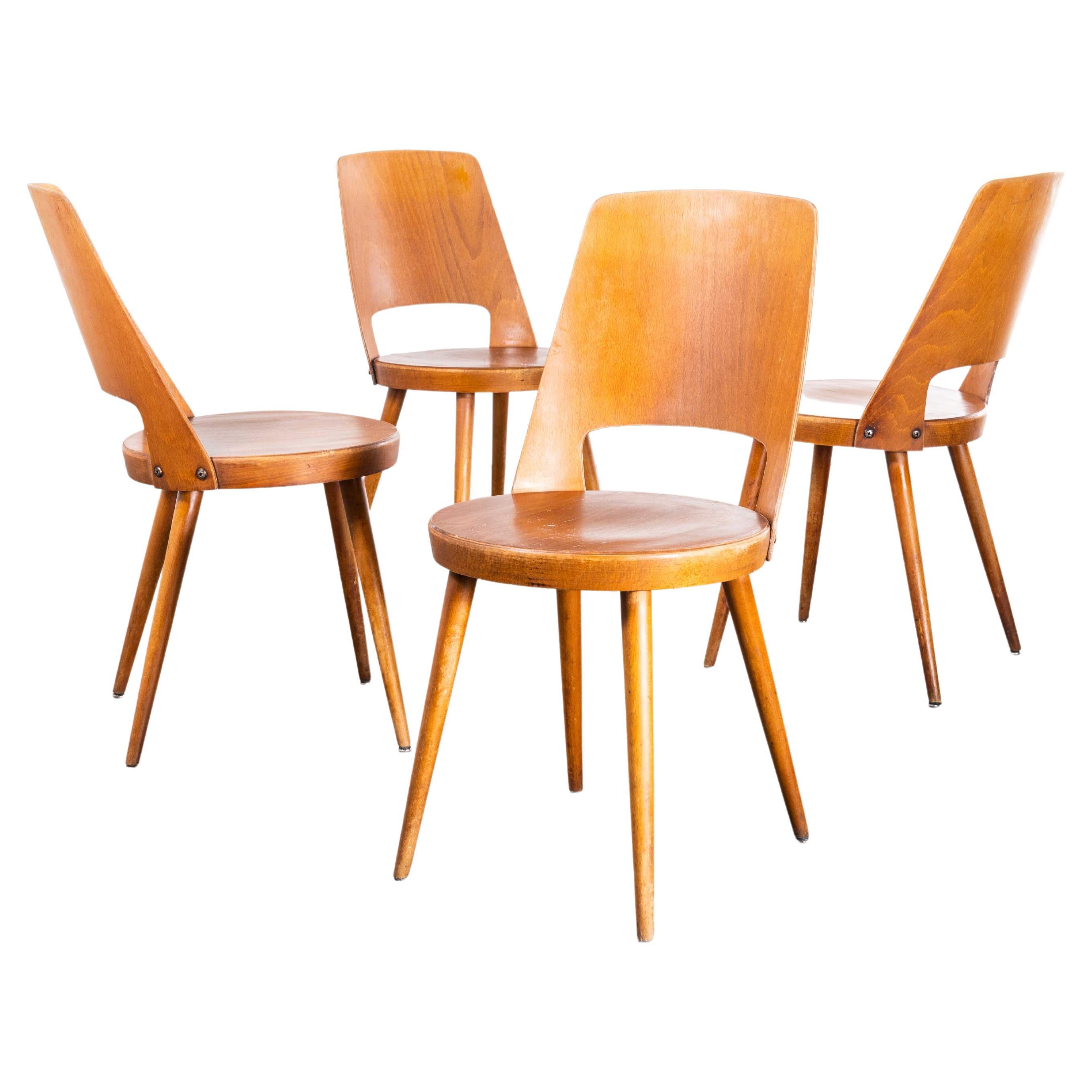 1960s French Baumann Honey Beech Bentwood Mondor Dining Chair, Set of Four