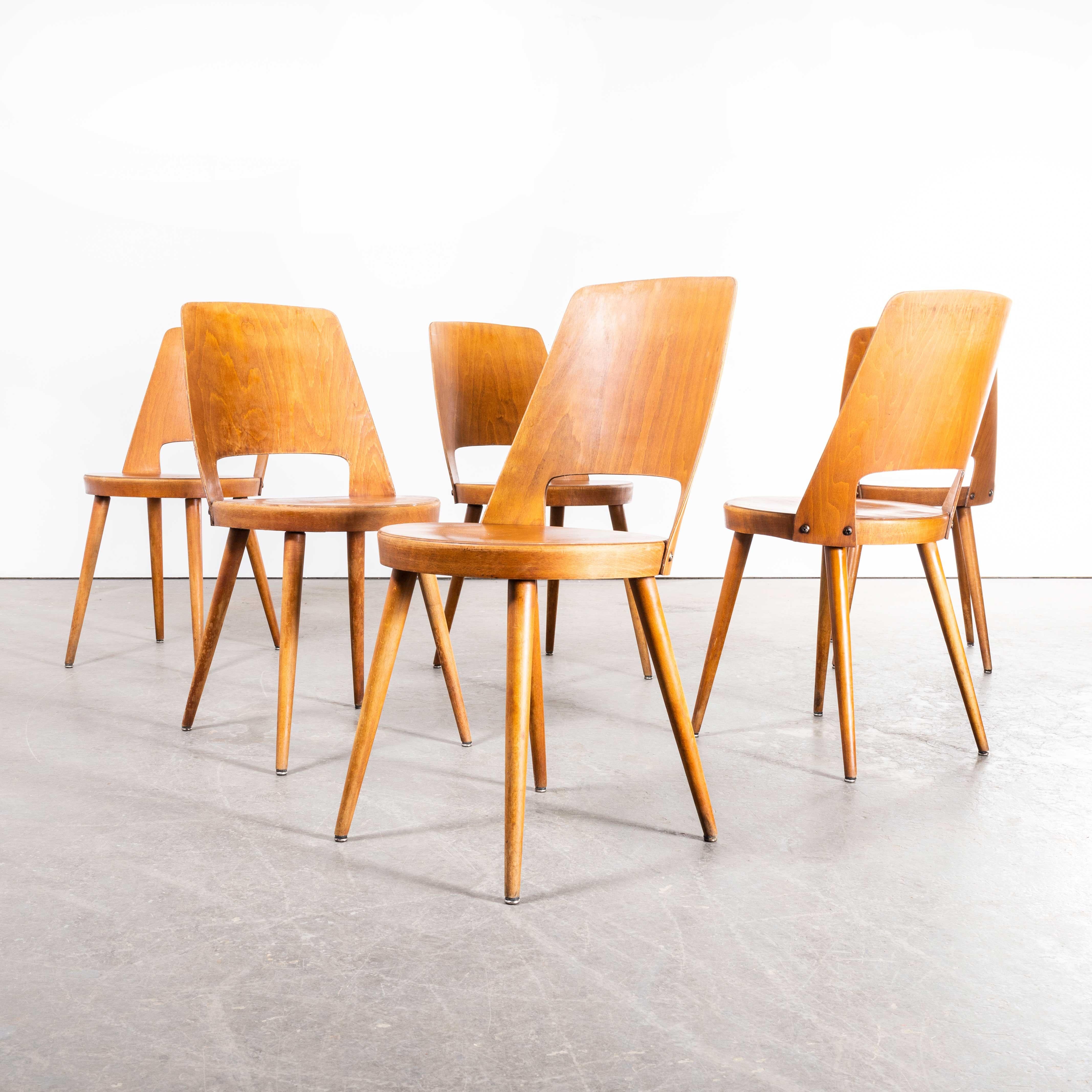 1960s French Baumann Honey Beech Bentwood Mondor Dining Chair, Set of Six For Sale 7