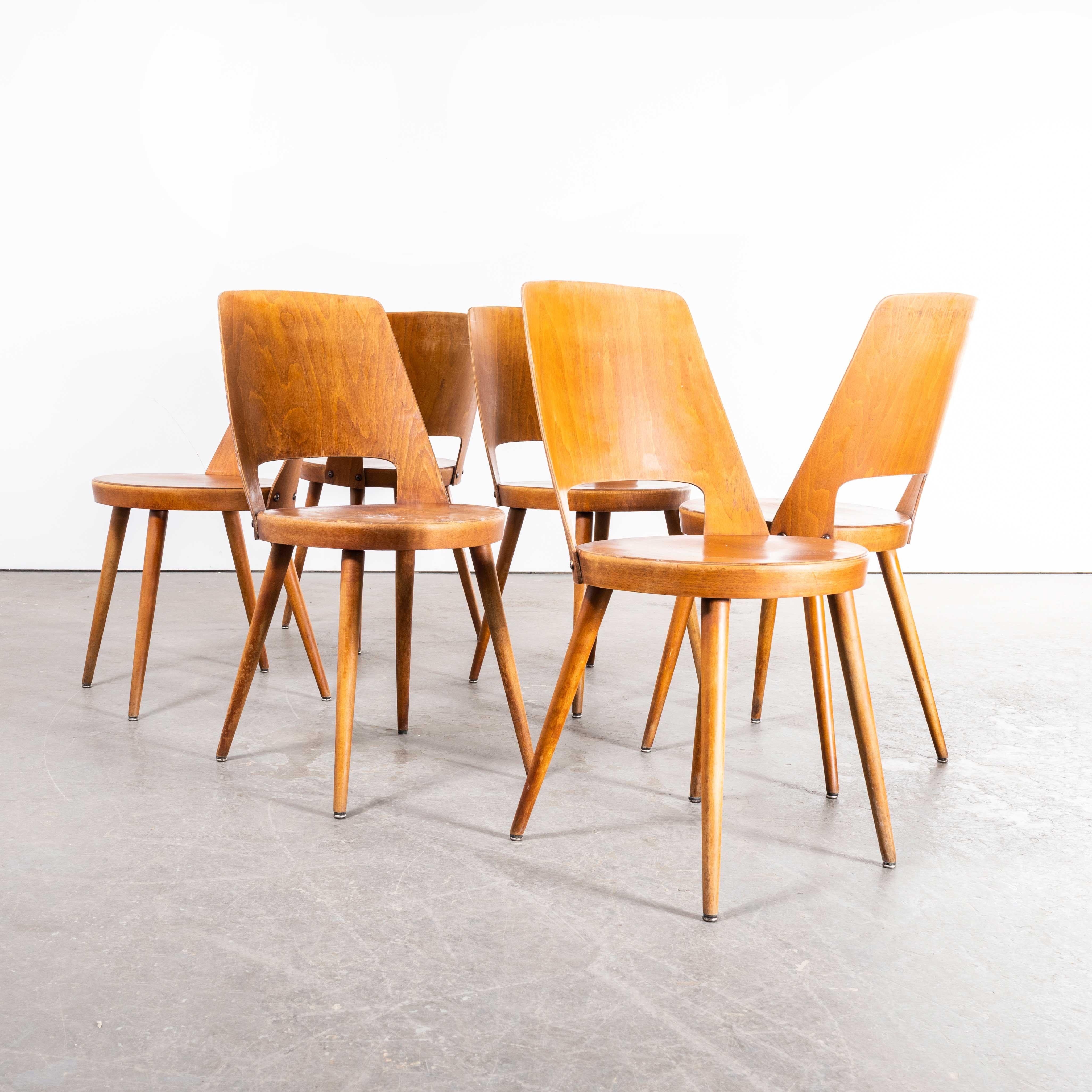 Mid-20th Century 1960s French Baumann Honey Beech Bentwood Mondor Dining Chair, Set of Six For Sale