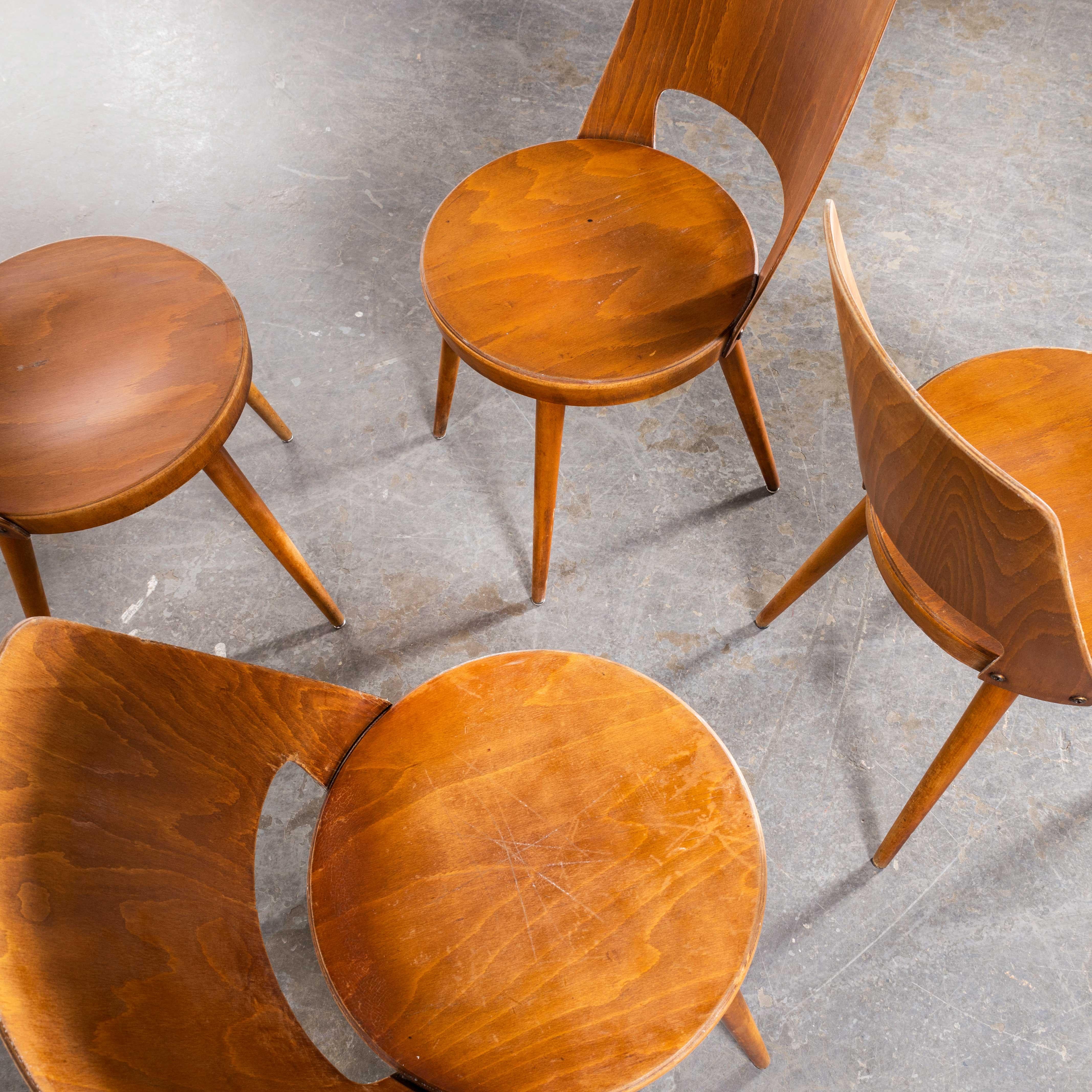 1960s French Baumann Honey Beech Bentwood Mondor Dining Chair, Set of Six For Sale 1