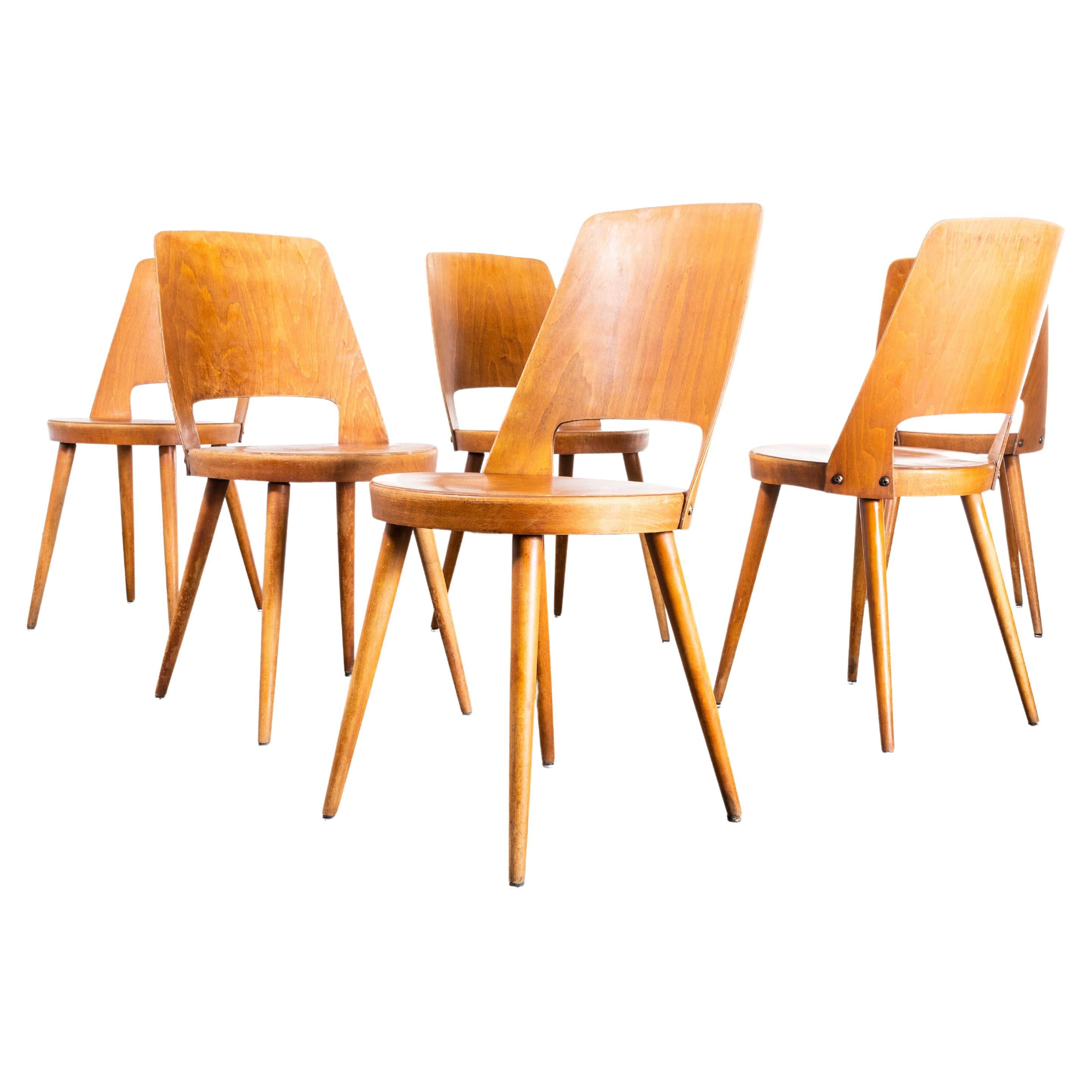 1960s French Baumann Honey Beech Bentwood Mondor Dining Chair, Set of Six