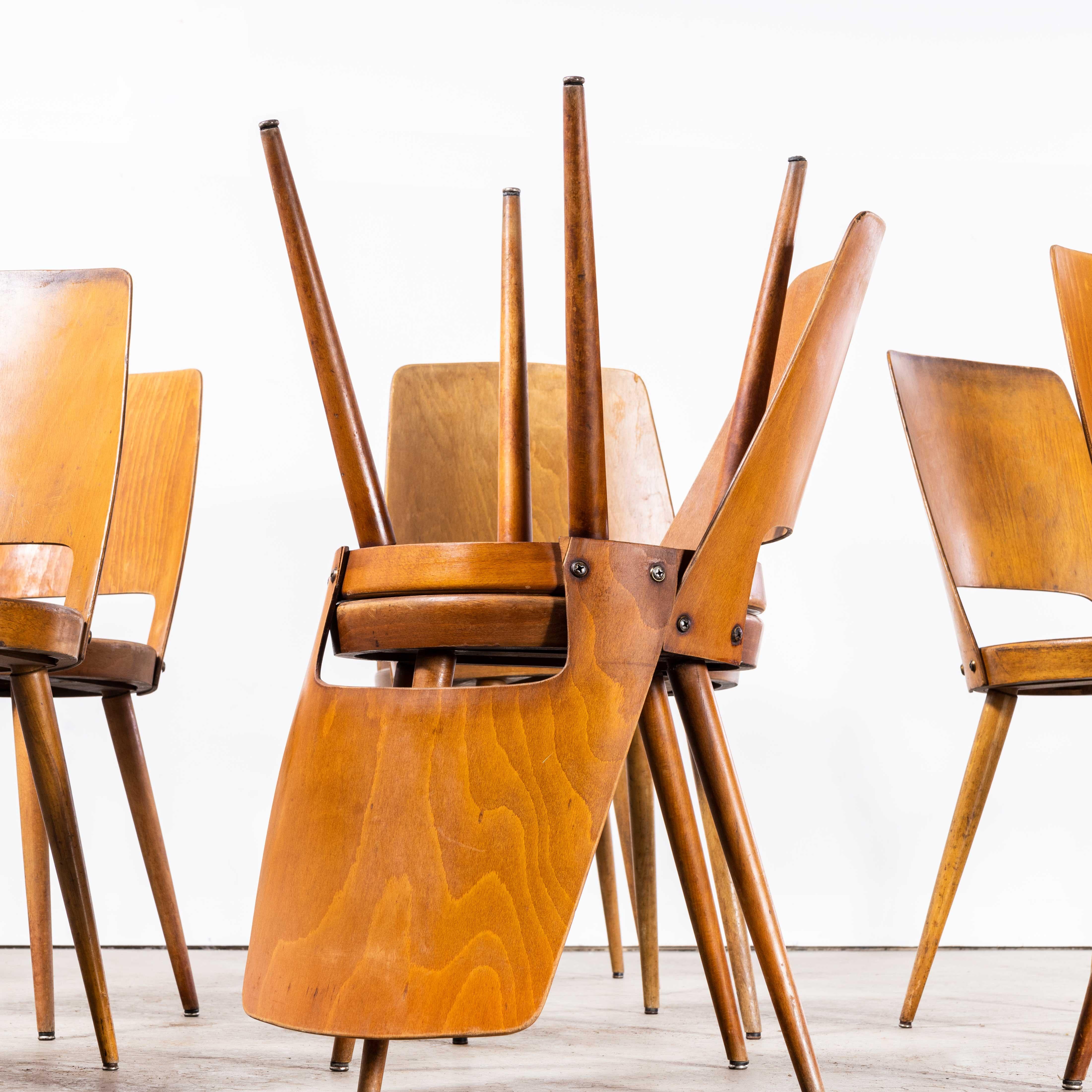 1960’s French Baumann Honey Beech Bentwood Mondor Dining Chair – Set Of Ten In Good Condition For Sale In Hook, Hampshire