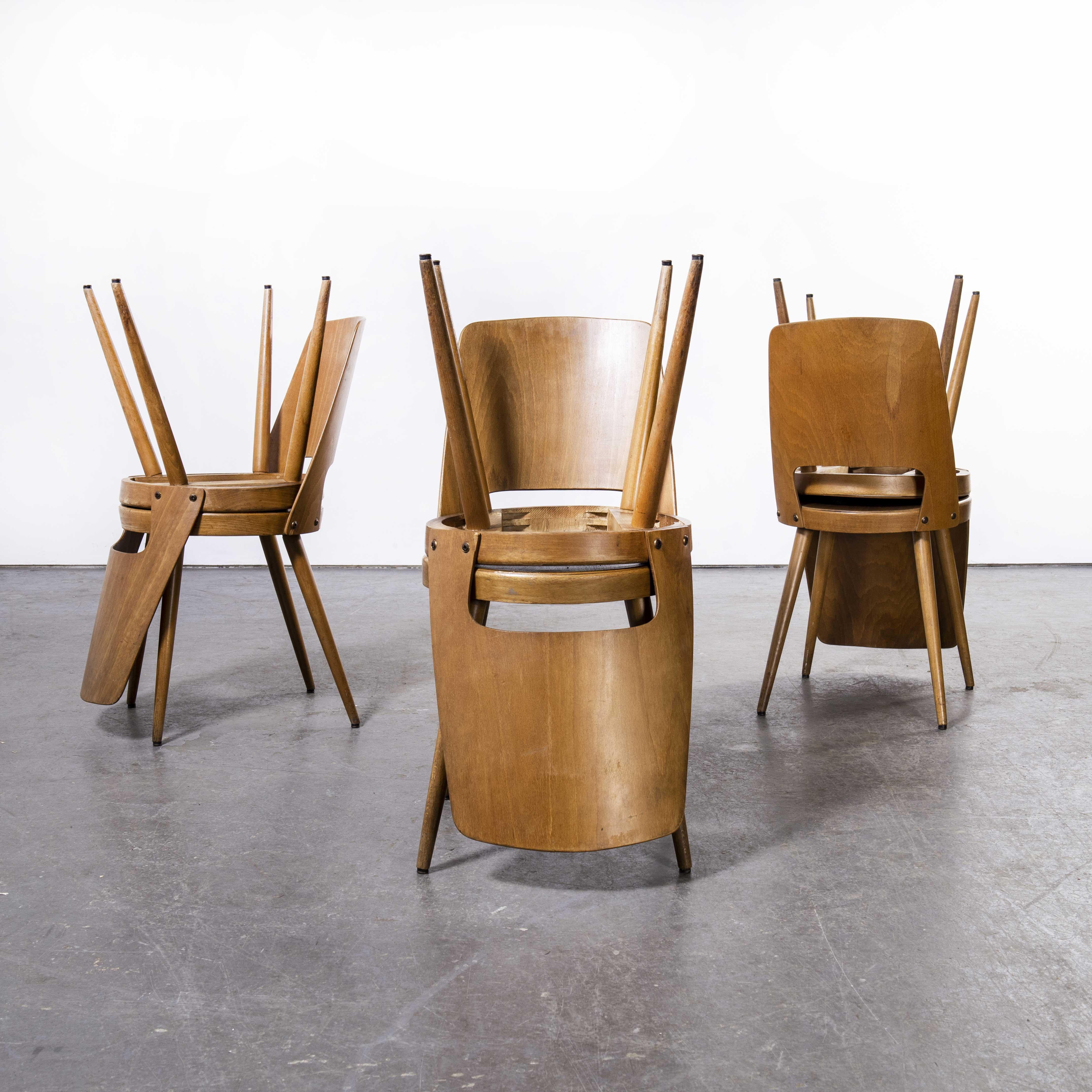1960's French Baumann Light Beech Bentwood Mondor Dining Chair, Set of Six For Sale 1