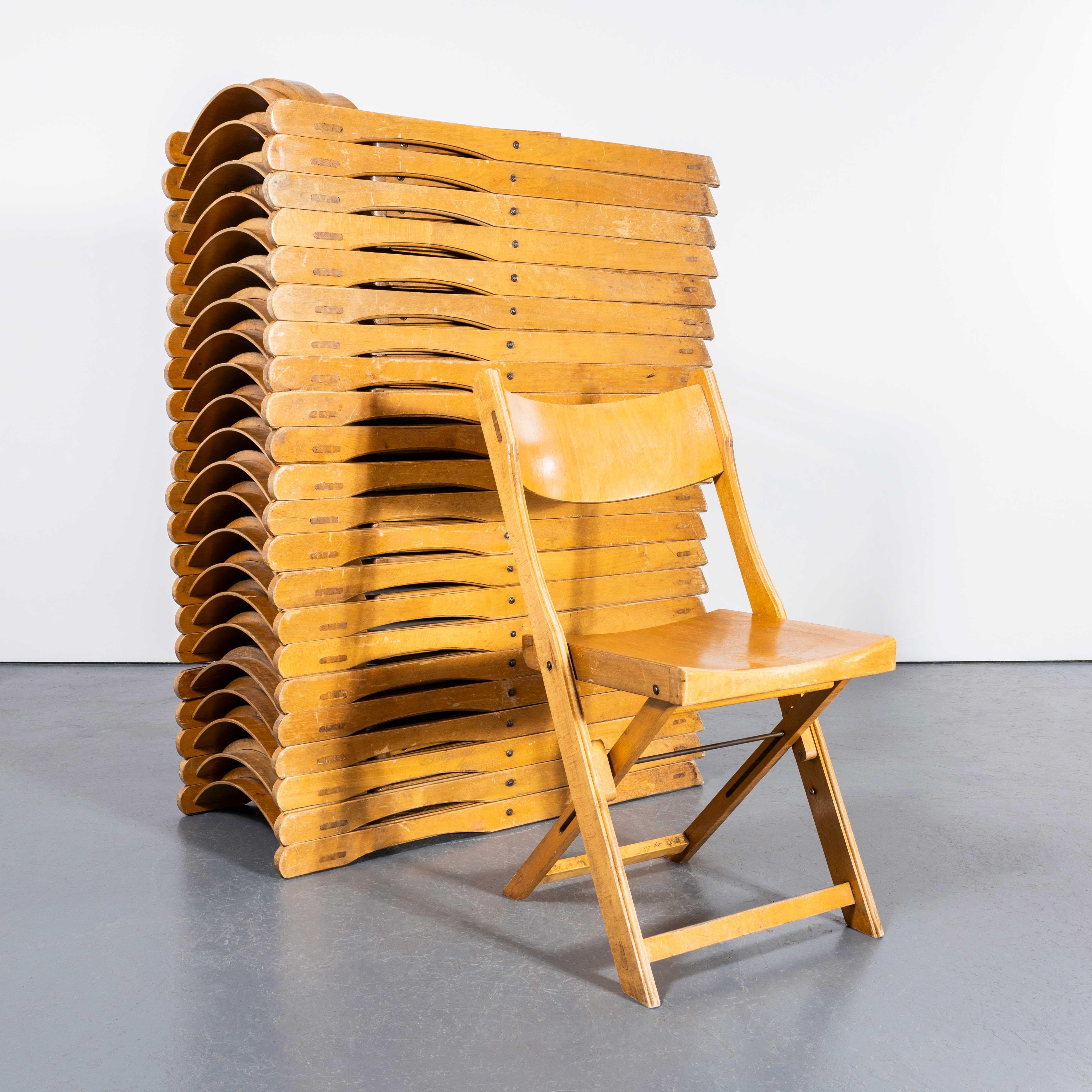 1960's French Beech Folding Theatre Chairs Good Quantity Available