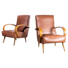 1960
s French Bentwood Upholstered Armchairs, Pair