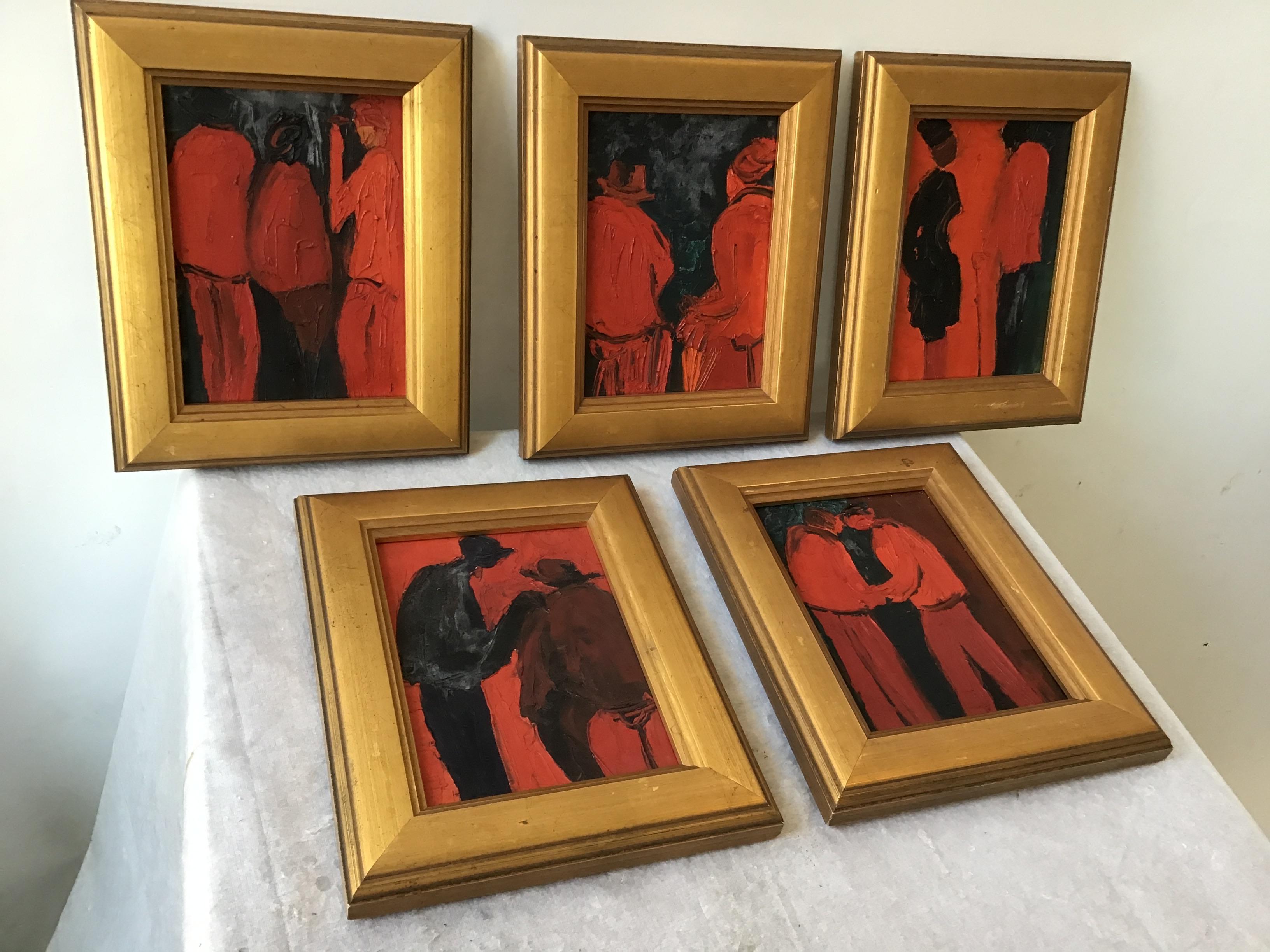 5 figural paintings by Rabinowitz, painted in Paris in 1964. In Larson Juhl frames.