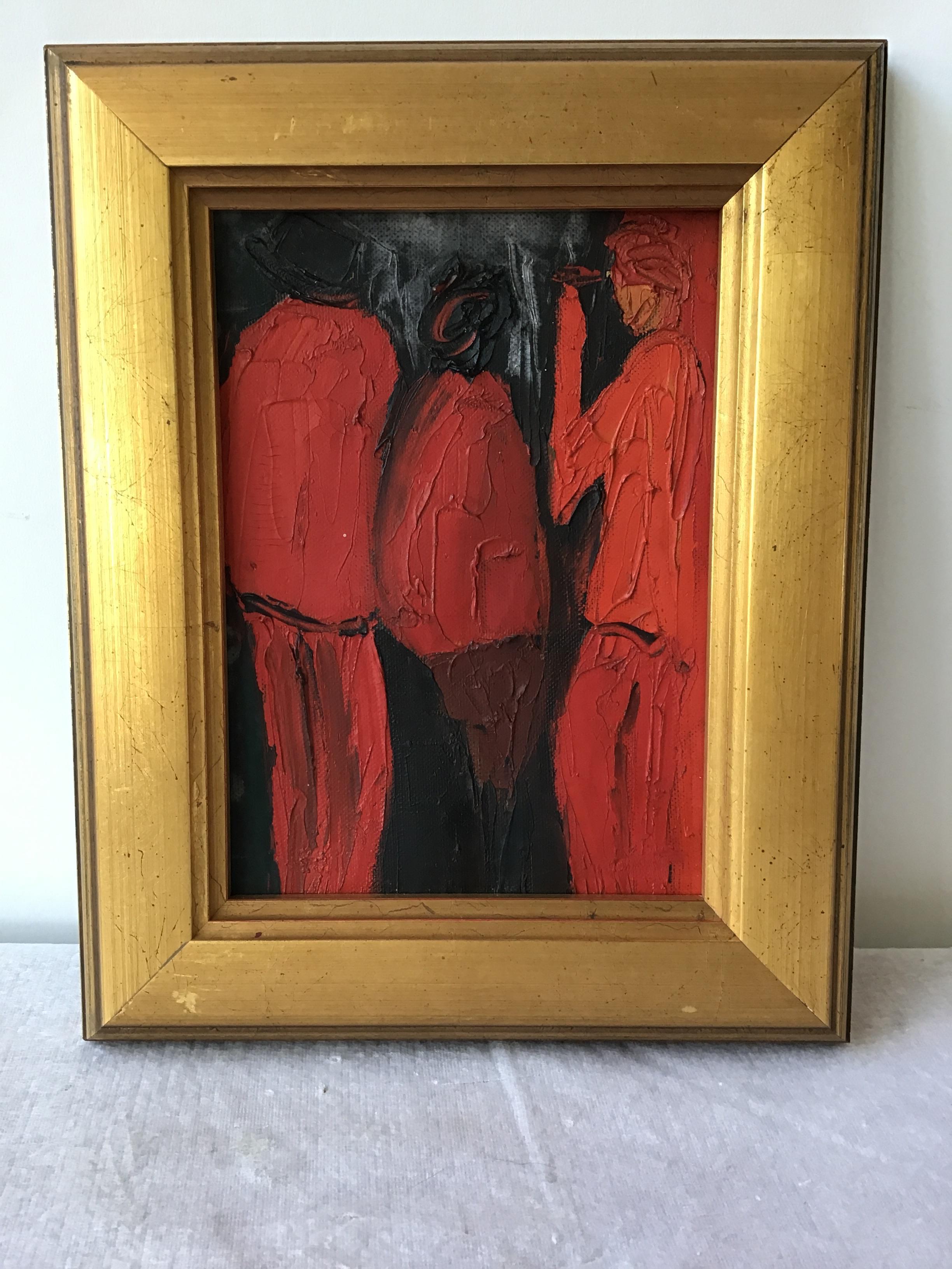 1960s French Black and Red Figural Paintings In Good Condition In Tarrytown, NY