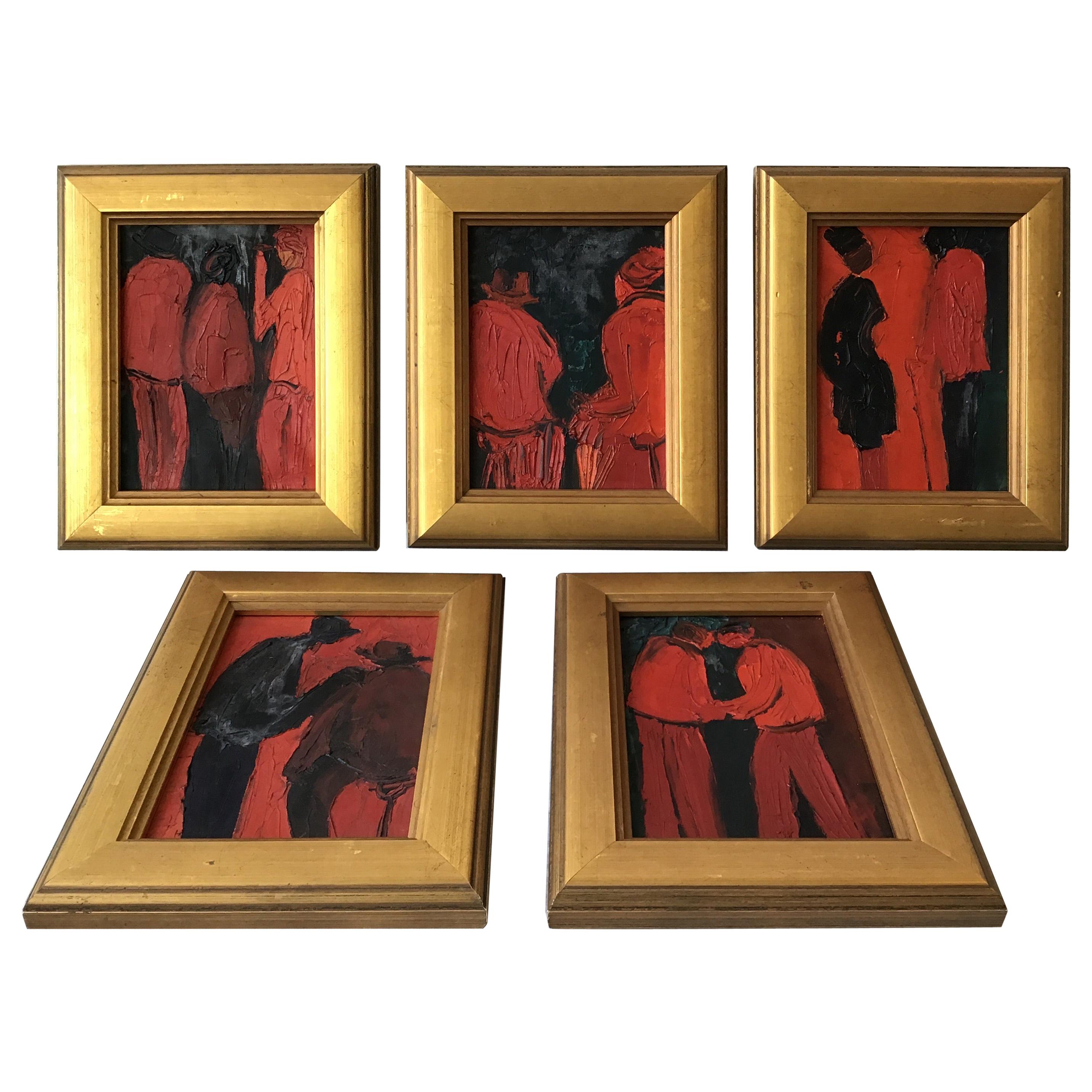 1960s French Black and Red Figural Paintings