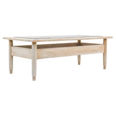 1960s French Bleached Oak Coffee Table with Stone Top