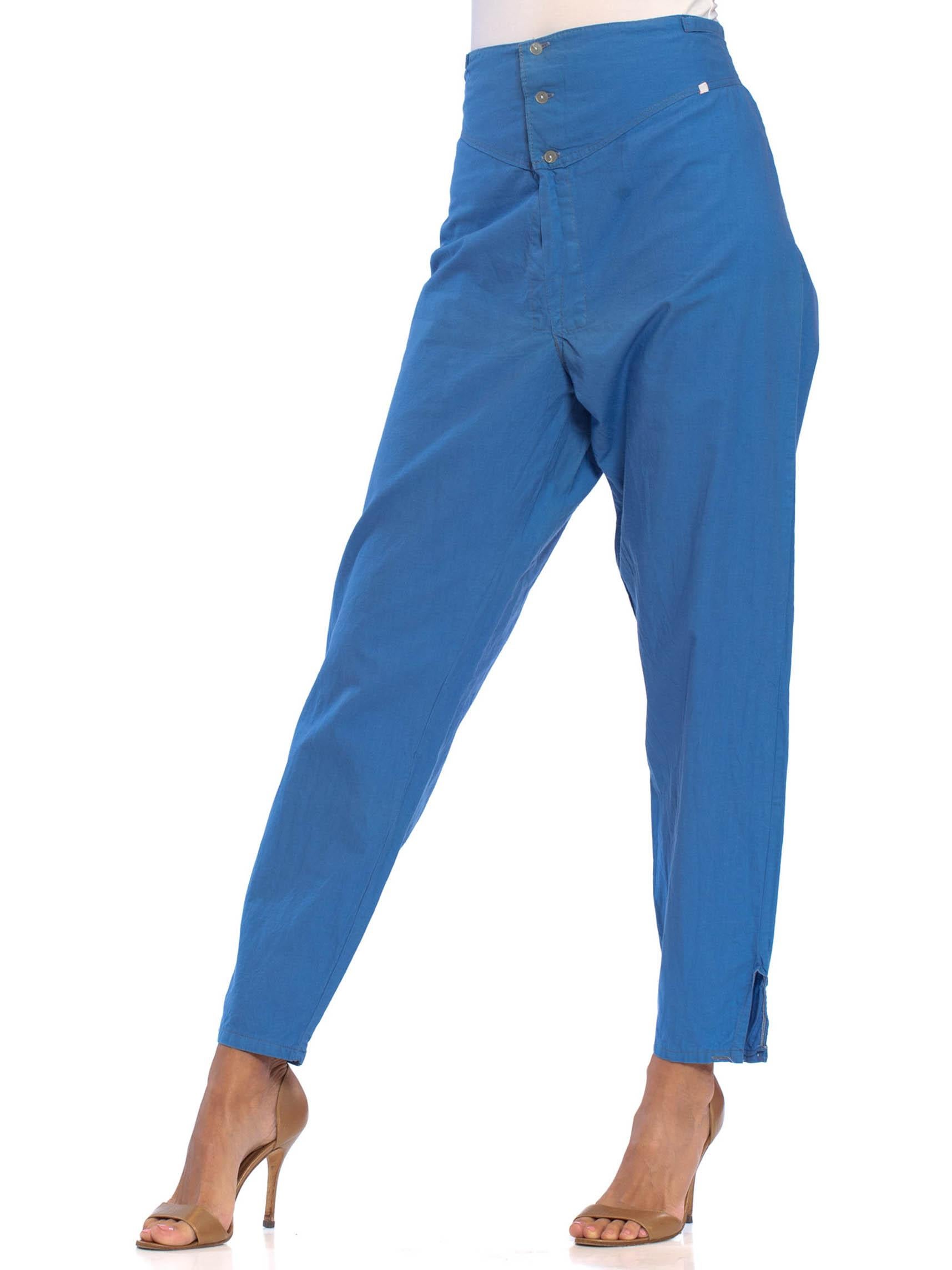 Französische Lounge-Hose aus blauer Baumwolle im Pajama-Stil aus den 1960er Jahren im Zustand „Hervorragend“ im Angebot in New York, NY