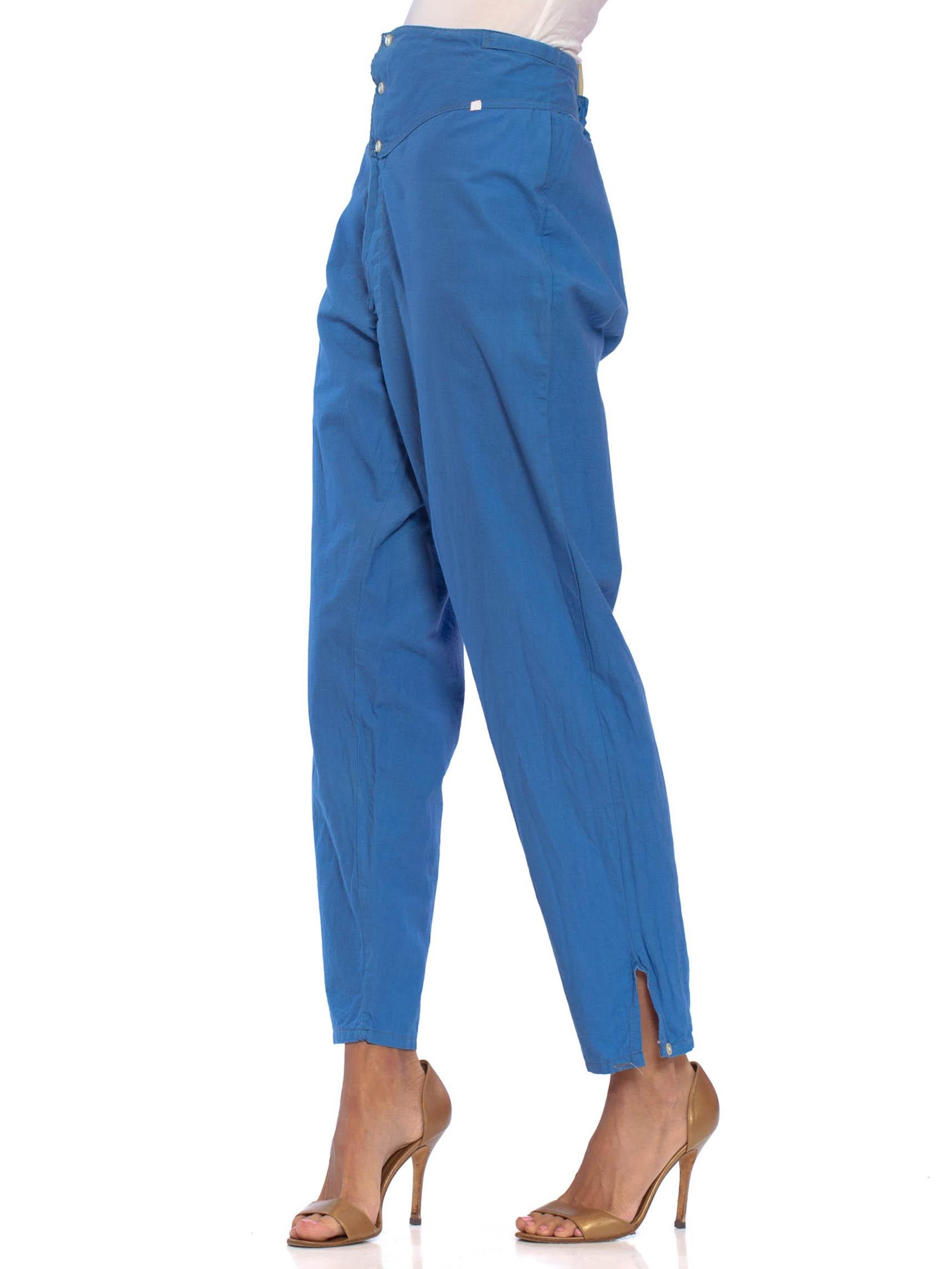 1960S French Blue Cotton Pajama Style Lounge Pants In Excellent Condition For Sale In New York, NY