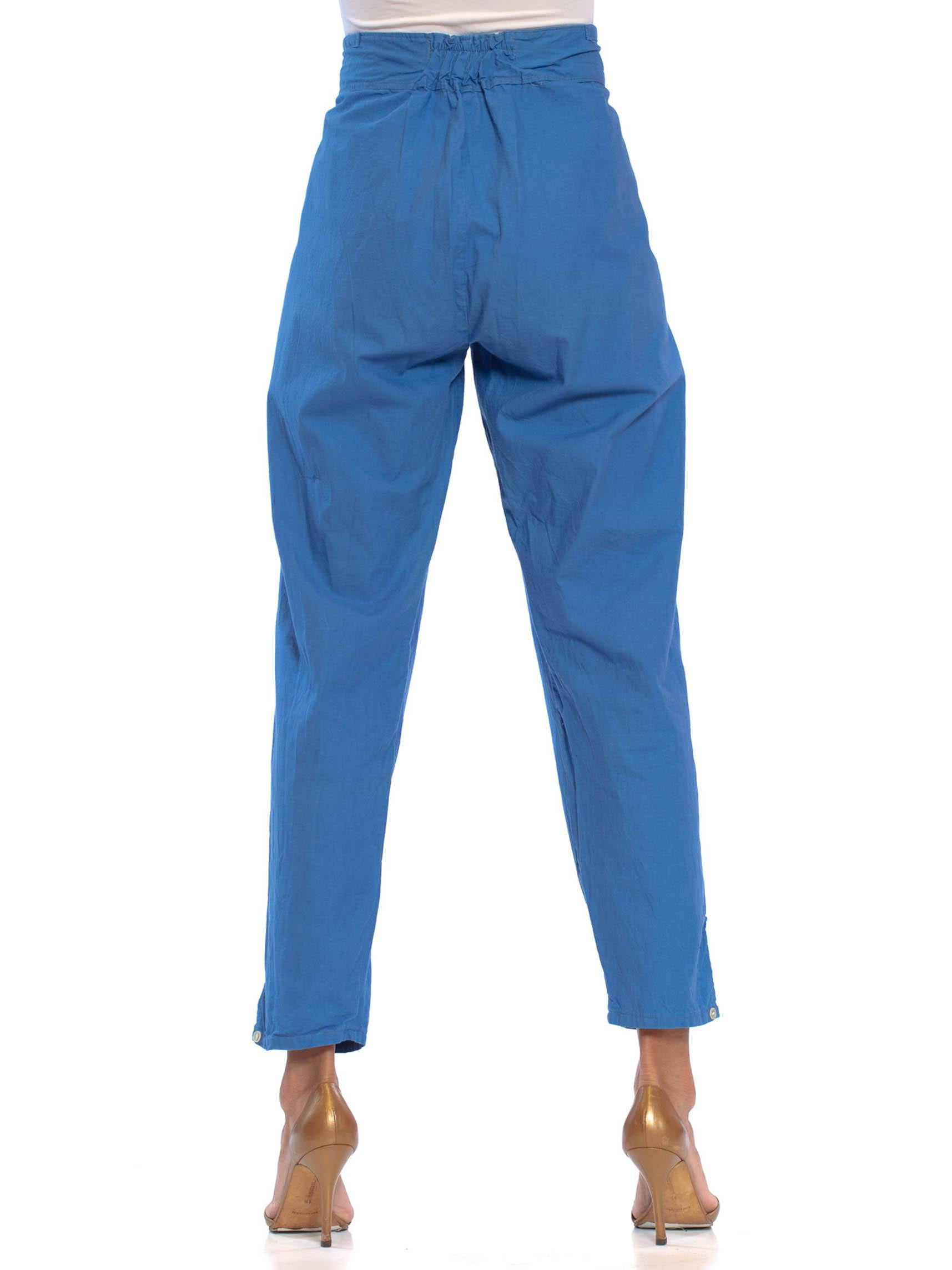 Women's or Men's 1960S French Blue Cotton Pajama Style Lounge Pants For Sale
