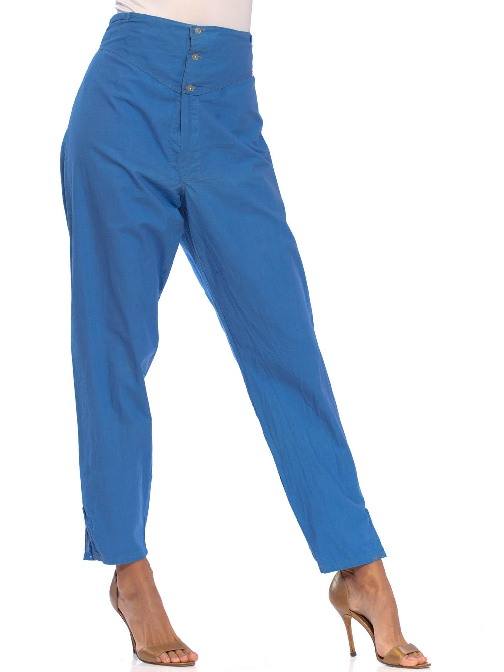 1960S French Blue Cotton Pajama Style Lounge Pants For Sale 1