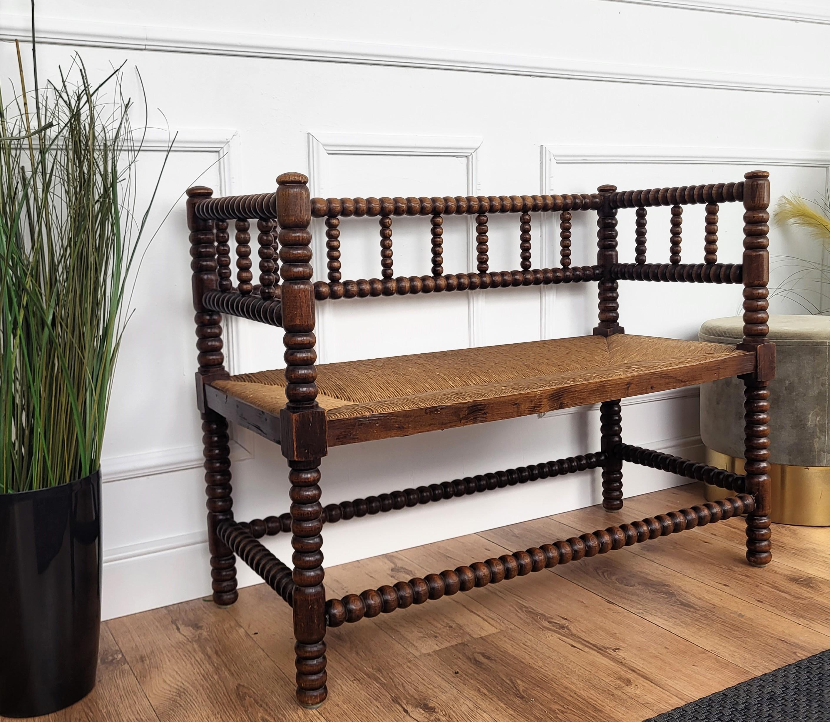 1960s French Bobbin Turned Stick and Ball Wood Rush Bench In Good Condition In Carimate, Como
