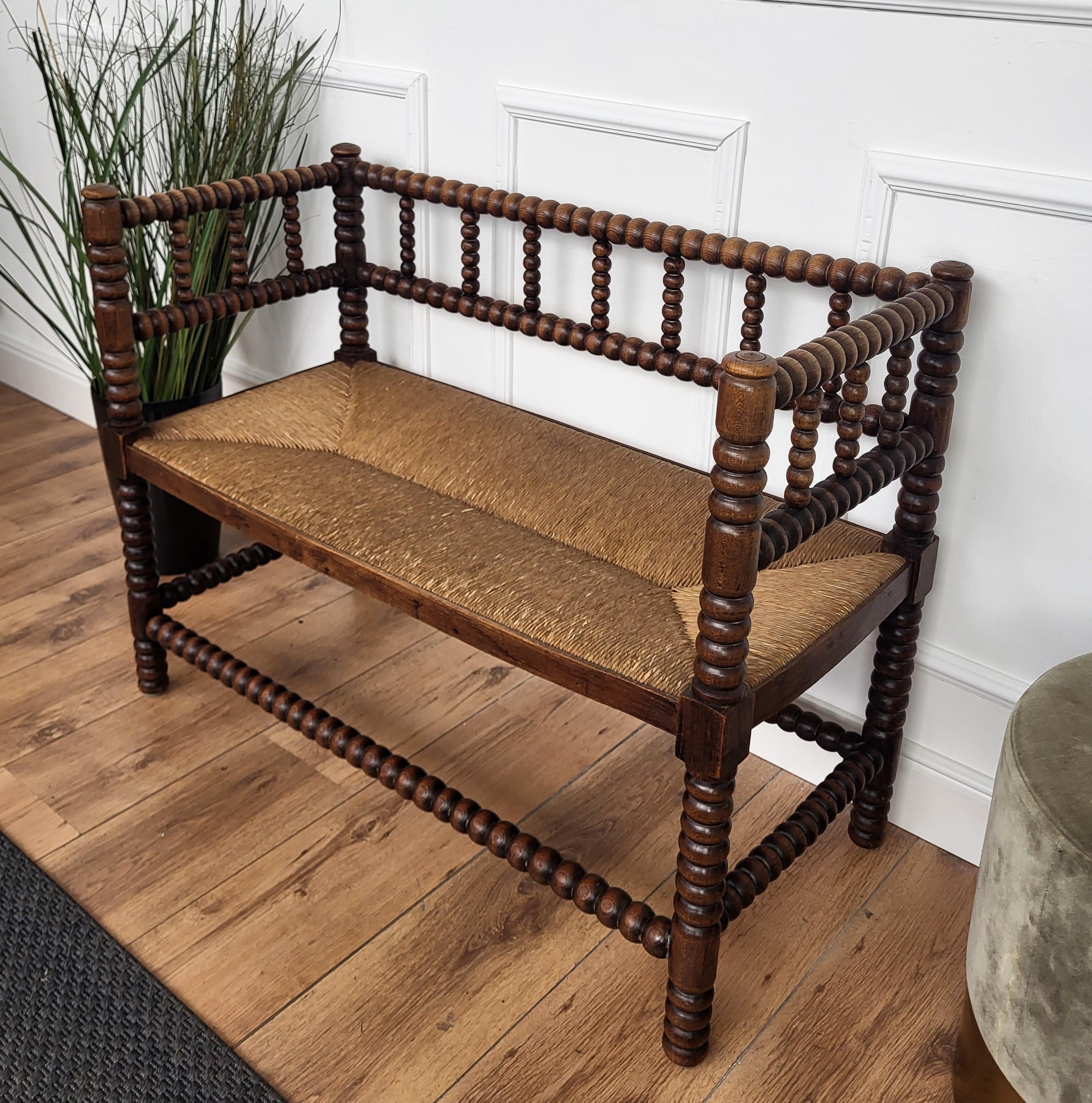 20th Century 1960s French Bobbin Turned Stick and Ball Wood Rush Bench