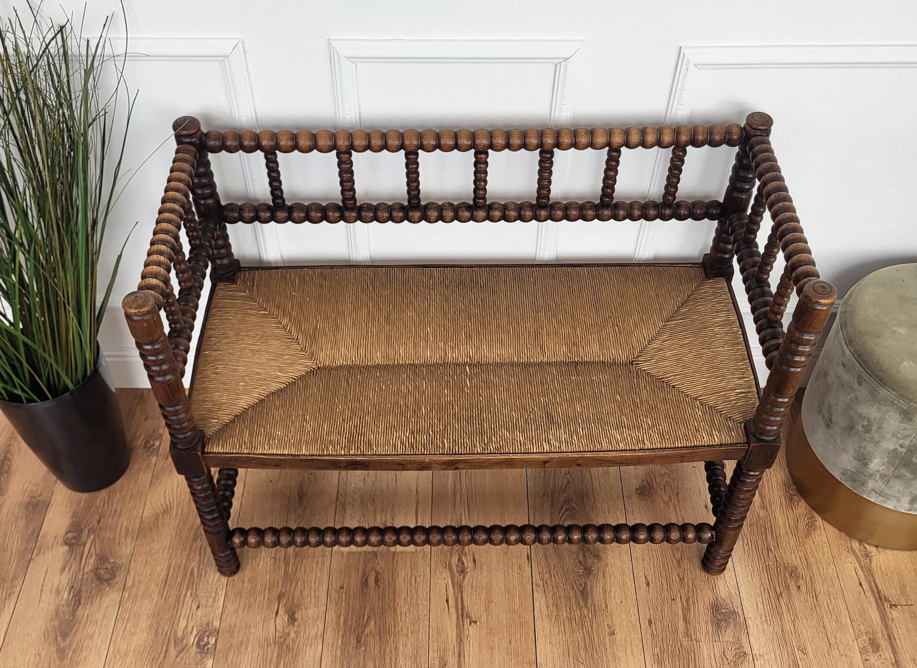1960s French Bobbin Turned Stick and Ball Wood Rush Bench 1