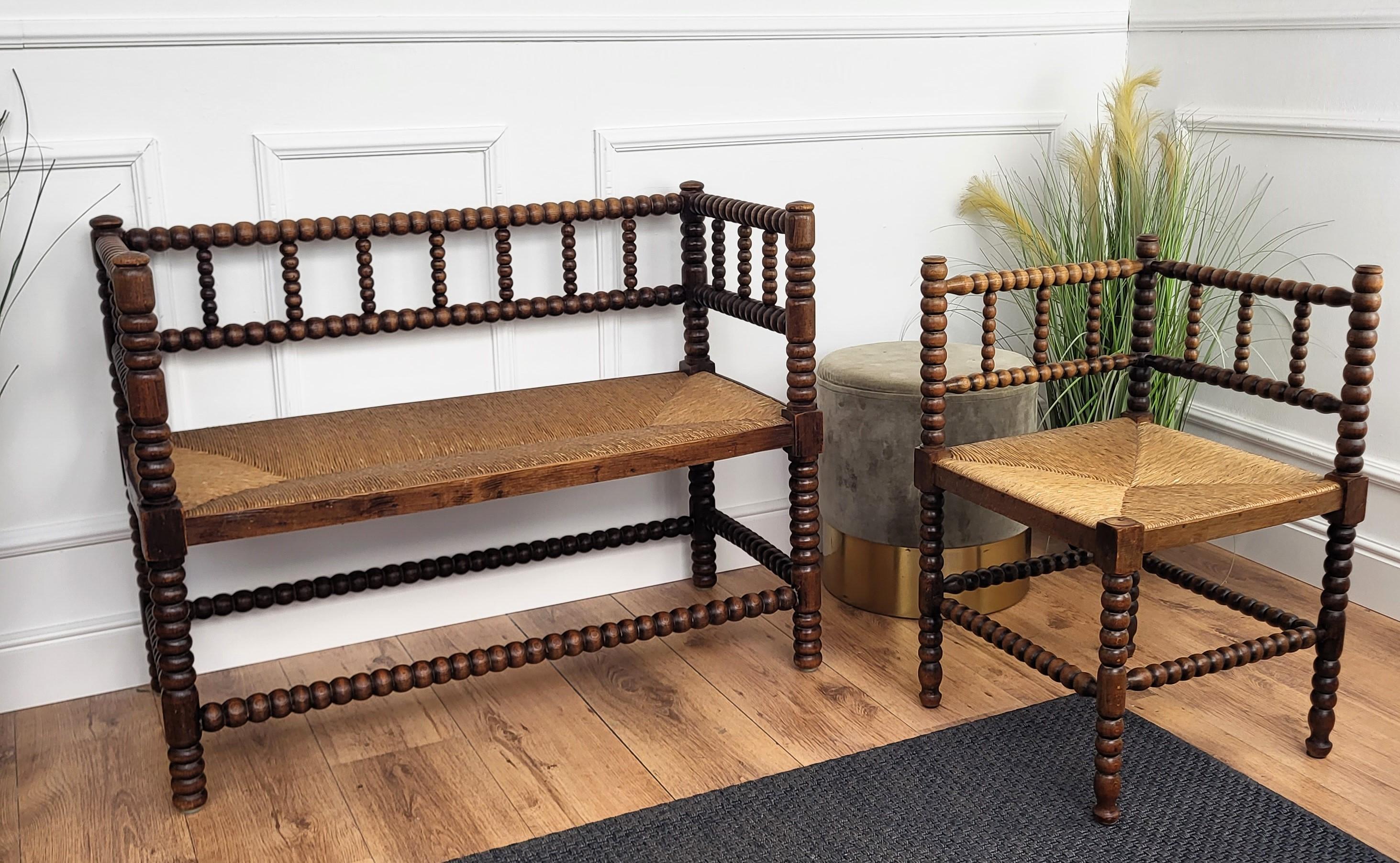 1960s French Bobbin Turned Stick and Ball Wood Rush Bench 3