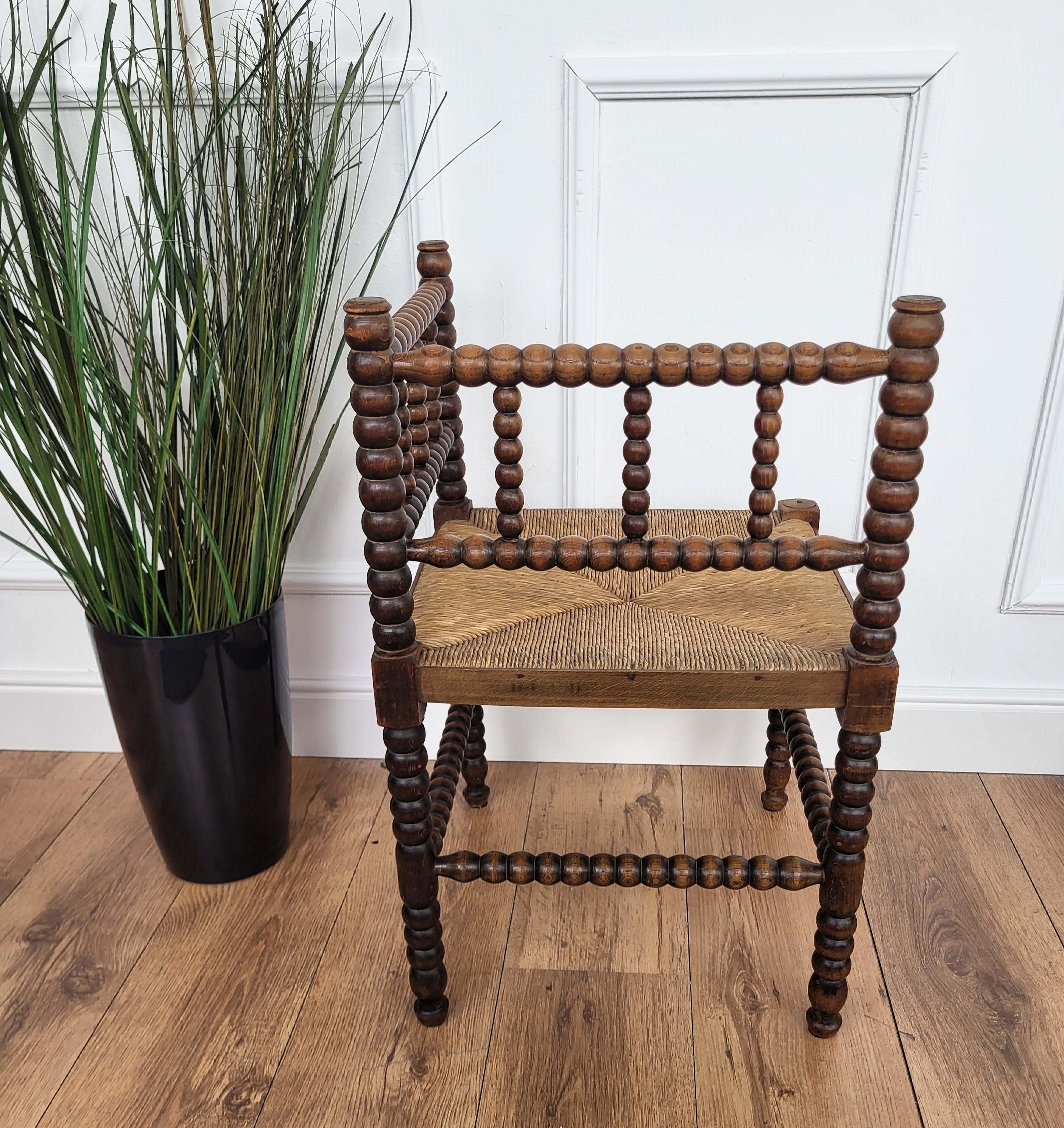 20th Century 1960s French Bobbin Turned Stick and Ball Wood Rush Corner Chair