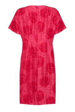 1960s French Boutique Label Jacques Cerise Silk Rose Print Dress