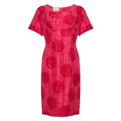1960s French Boutique Label Jacques Cerise Silk Rose Print Dress