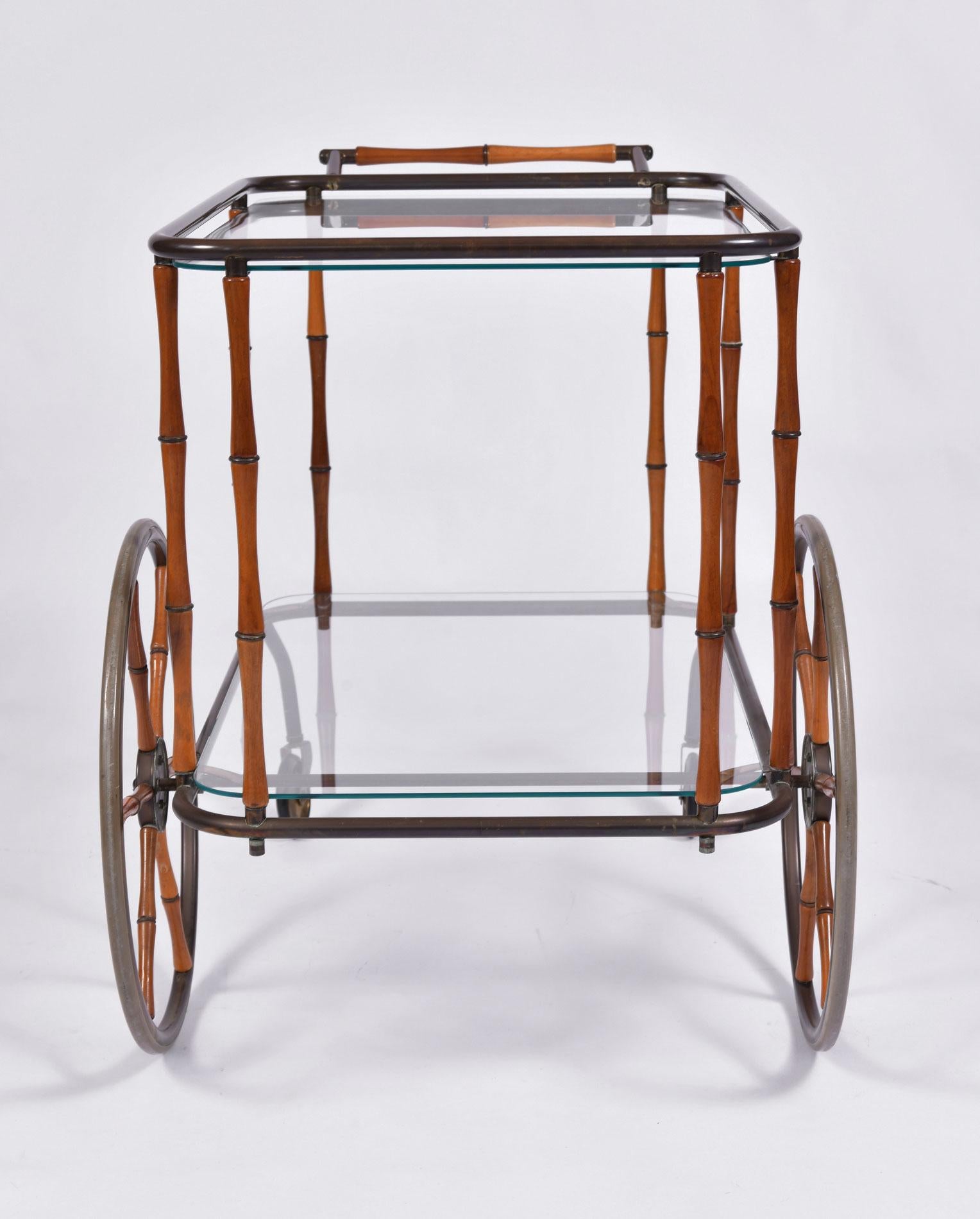 1960s French Brass and Bamboo Drinks Trolley/ Bar Cart by Maison Jansen In Good Condition In London, GB