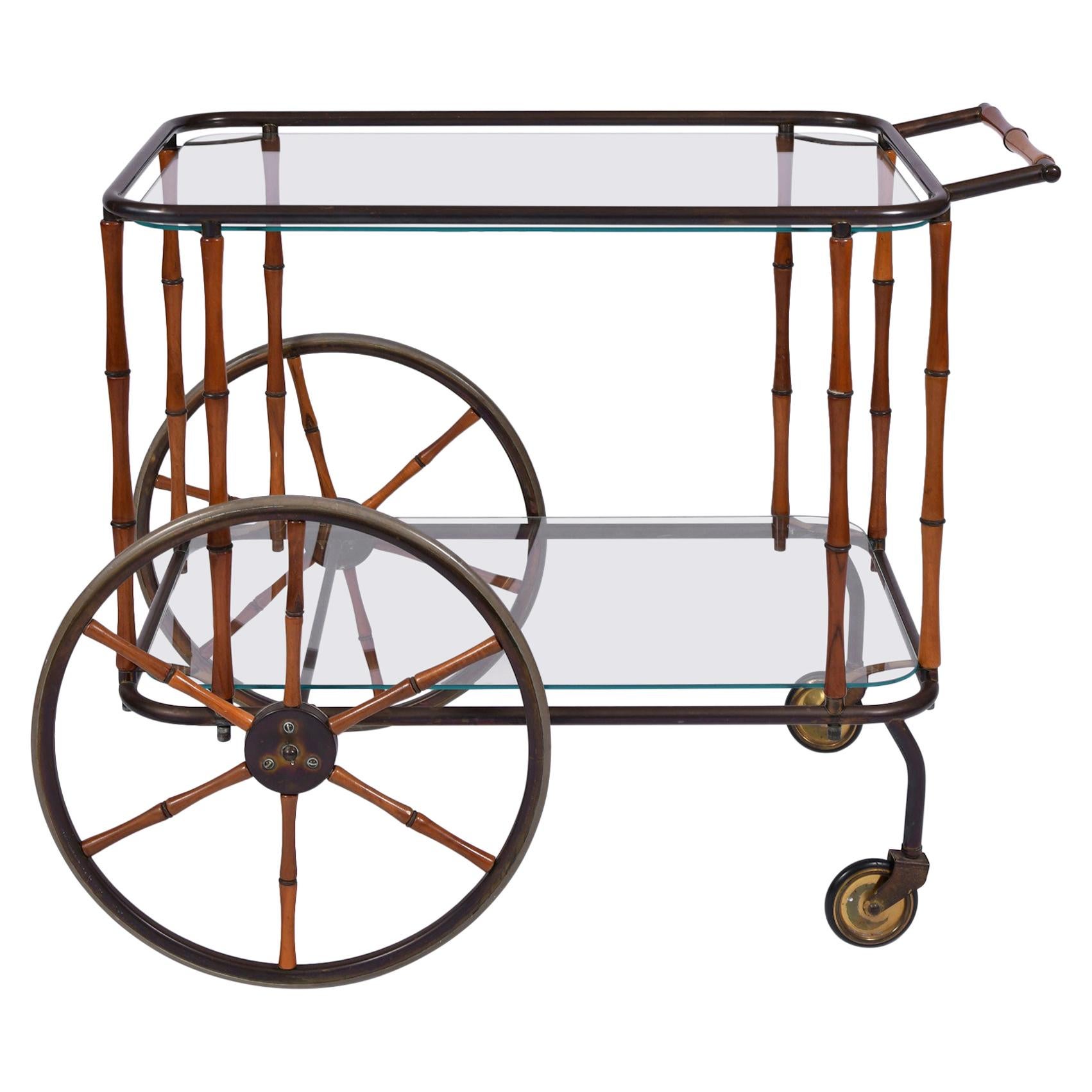 1960s French Brass and Bamboo Drinks Trolley/ Bar Cart by Maison Jansen