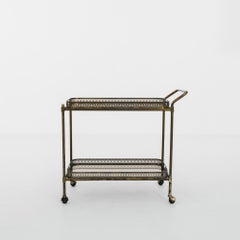 1960s French Brass and Glass Bar Cart on Wheels