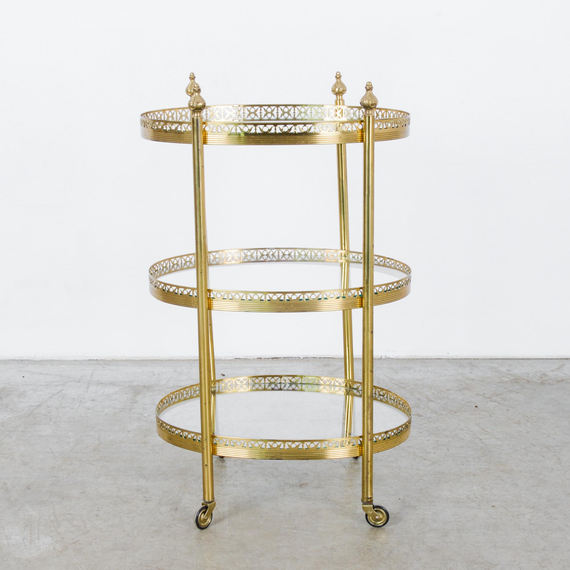 Plated 1960s French Brass Bar Cart on Wheels