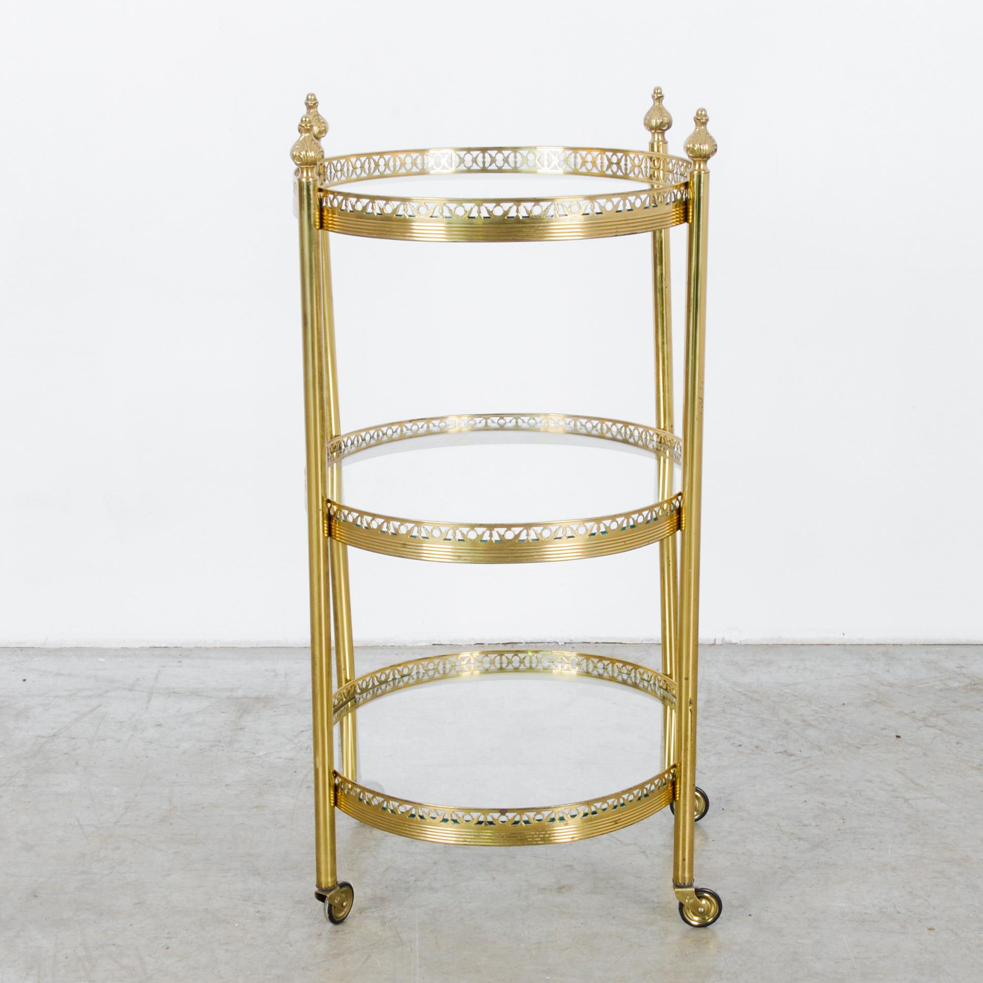 1960s French Brass Bar Cart on Wheels In Good Condition In High Point, NC
