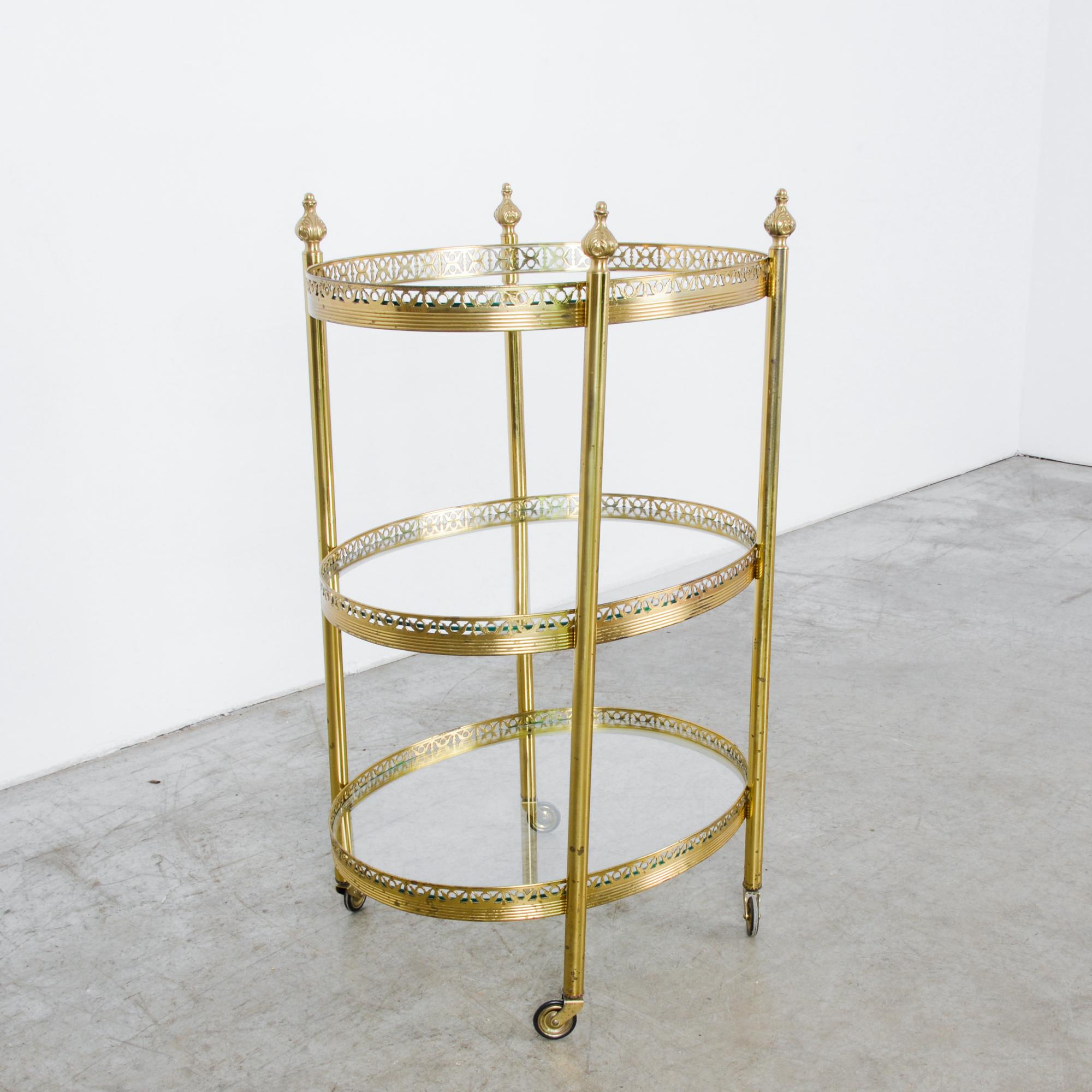 1960s French Brass Bar Cart on Wheels 2